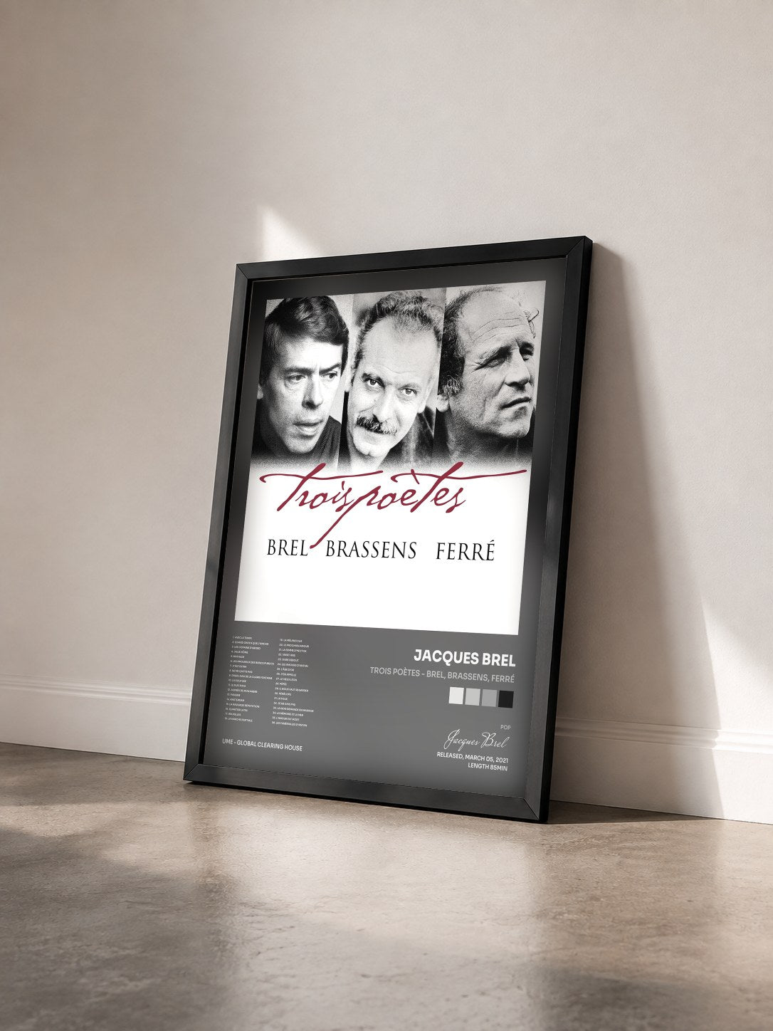 #noir Tableau de l'album Trois poètes - Brel, Brassens, Ferré de Jacques Brel vu de trois quarts, cadre noir