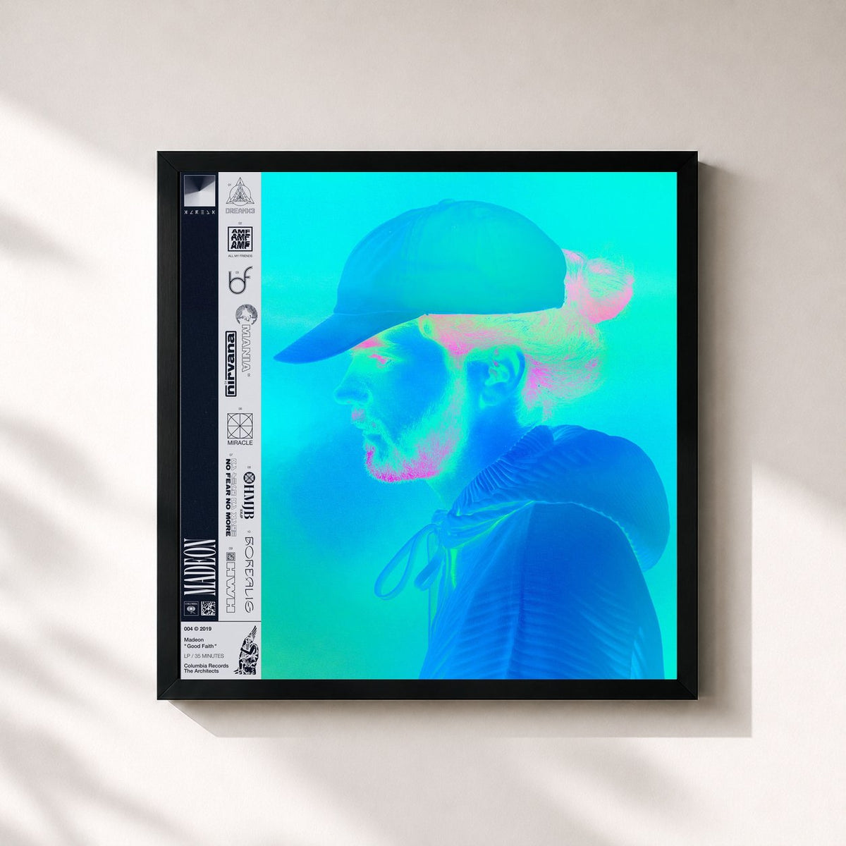 #noir Tableau carré de l'album Good Faith de Madeon, cadre noir 32x32 cm