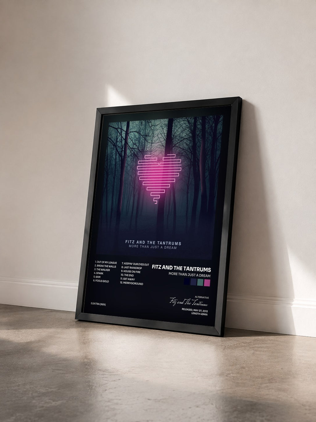 #noir Tableau de l'album More Than Just a Dream de Fitz and The Tantrums vu de trois quarts, cadre noir