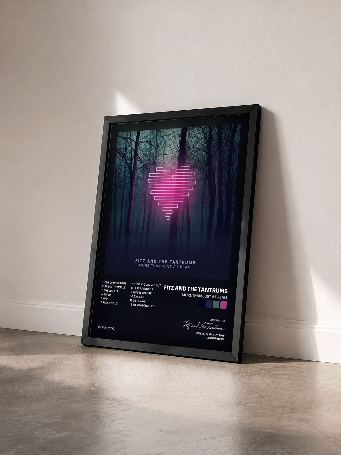 #noir Tableau de l'album More Than Just a Dream de Fitz and The Tantrums vu de trois quarts, cadre noir