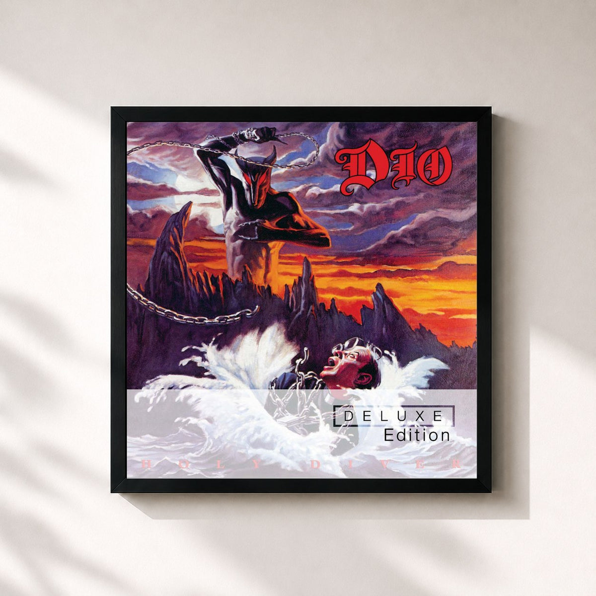 #noir Tableau carré de l'album Holy Diver (Deluxe Edition) de Dio, cadre noir 32x32 cm