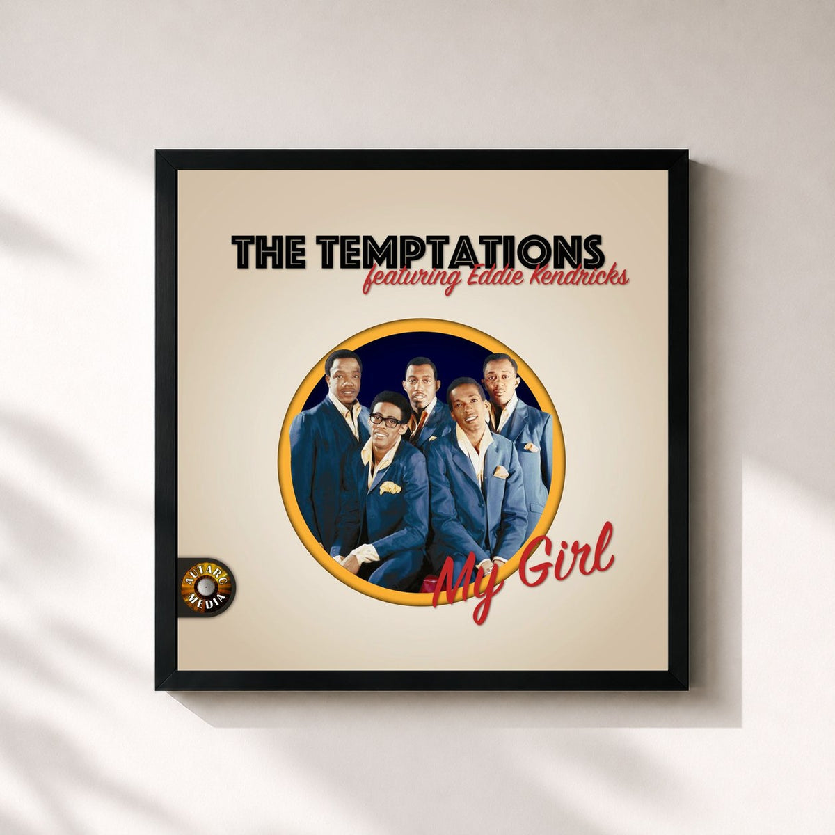 #noir My Girl de The Temptations en lámina cuadrada enmarcada, marco negro de 32x32 cm