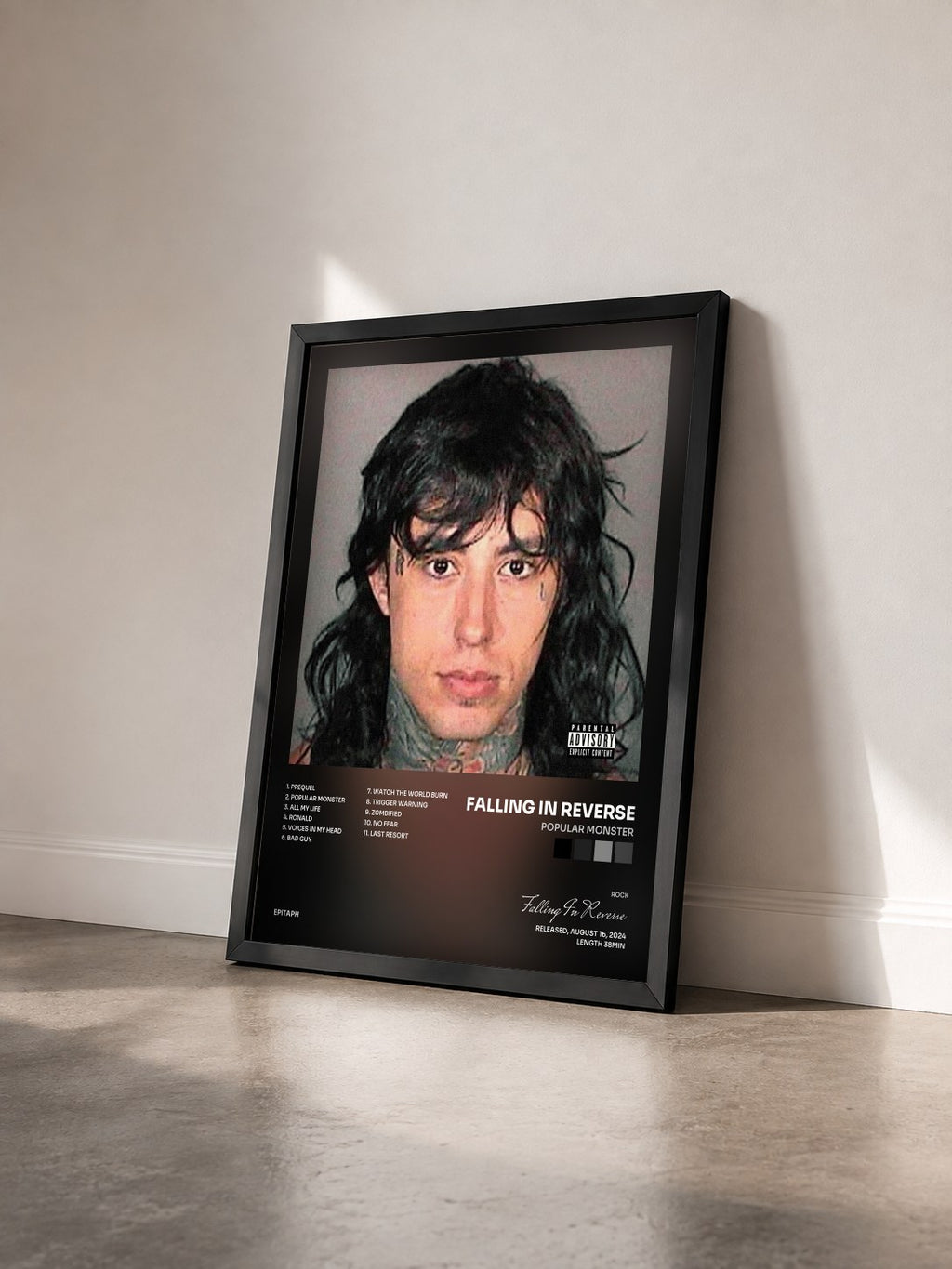 #noir Popular Monster by Falling In Reverse as a framed art print seen at an angle, black frame