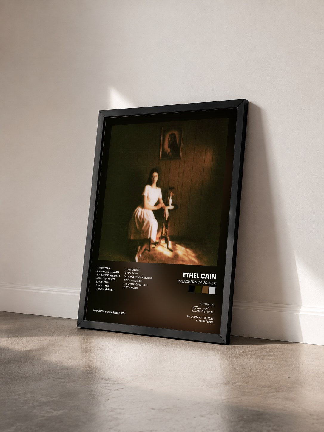 #noir Preacher’s Daughter by Ethel Cain as a framed art print seen at an angle, black frame