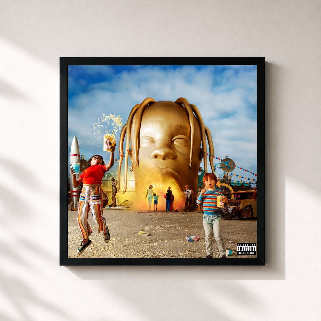 #noir Tableau carré de l'album ASTROWORLD de Travis Scott, cadre noir 32x32 cm
