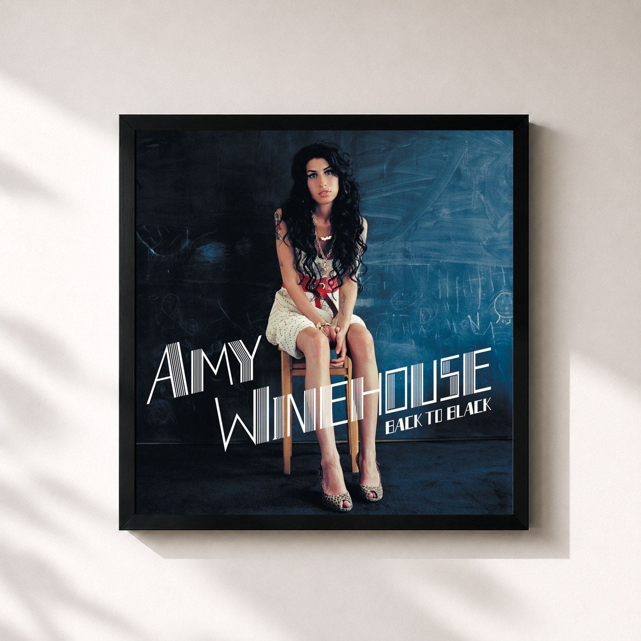 #noir Back To Black di Amy Winehouse in stampa quadrata incorniciata, cornice nera 32x32 cm
