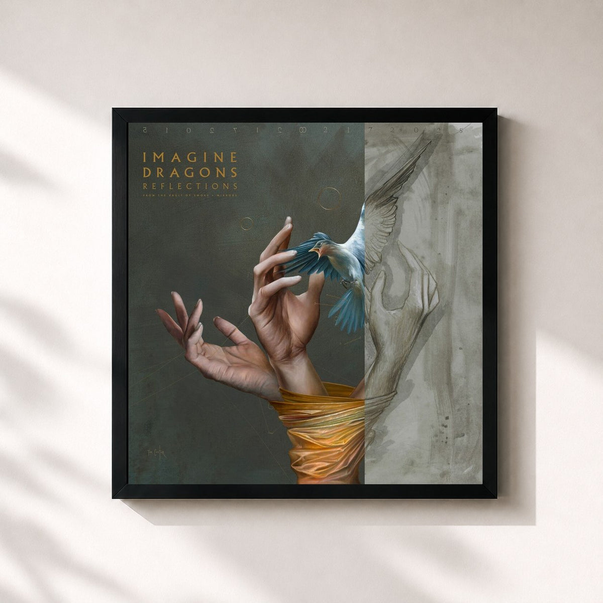 #noir Tableau carré de l'album Reflections (From The Vault Of Smoke + Mirrors) de Imagine Dragons, cadre noir 32x32 cm