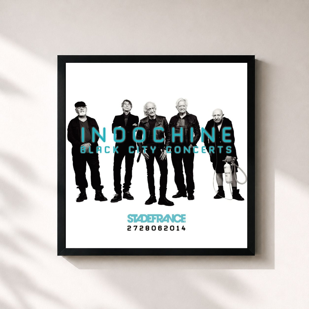 #noir Black City concerts by Indochine as a square framed art print, black 32x32 cm frame