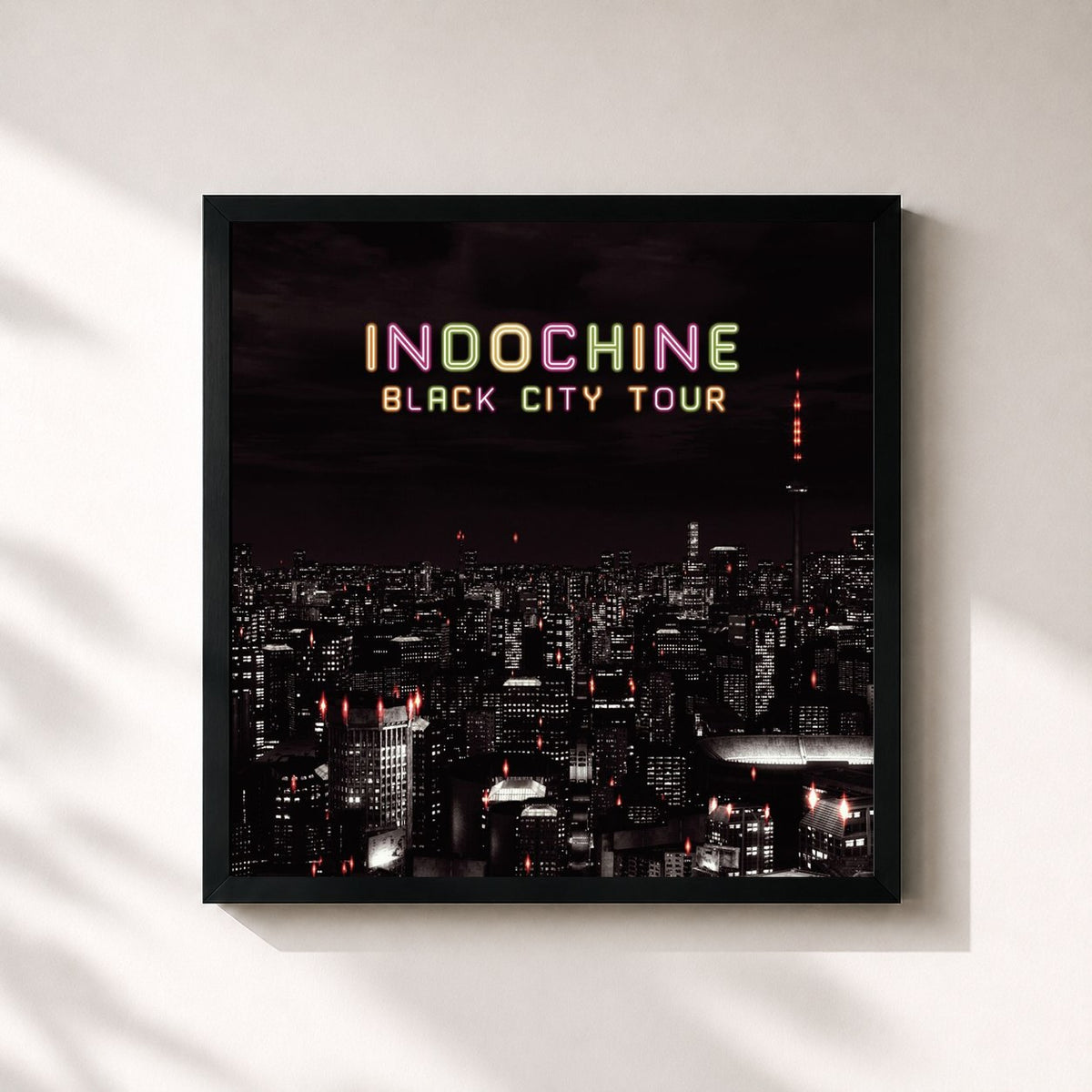 #noir Black City Tour by Indochine as a square framed art print, black 32x32 cm frame