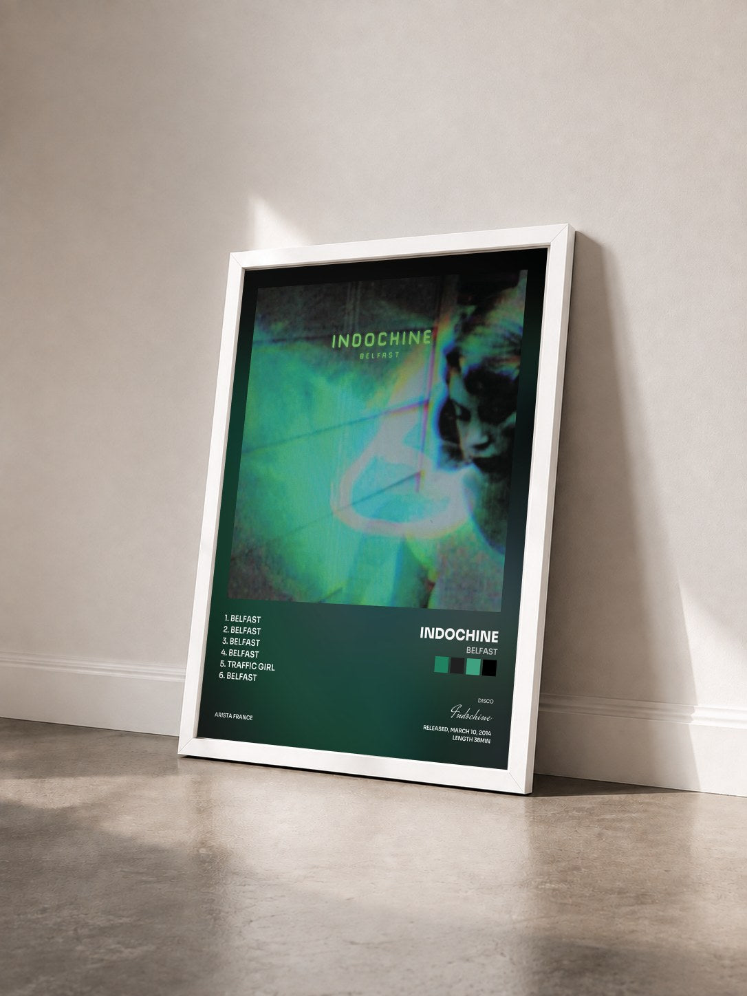 #blanc Belfast by Indochine as a framed art print seen at an angle, white frame