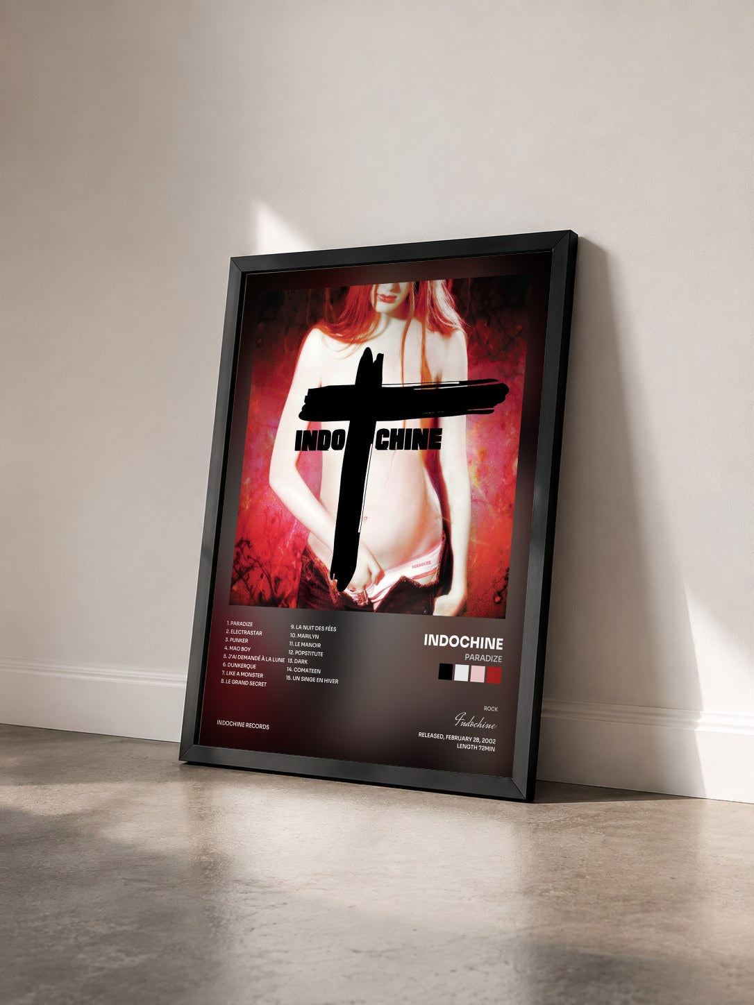 #noir Paradize by Indochine as a framed art print seen at an angle, black frame