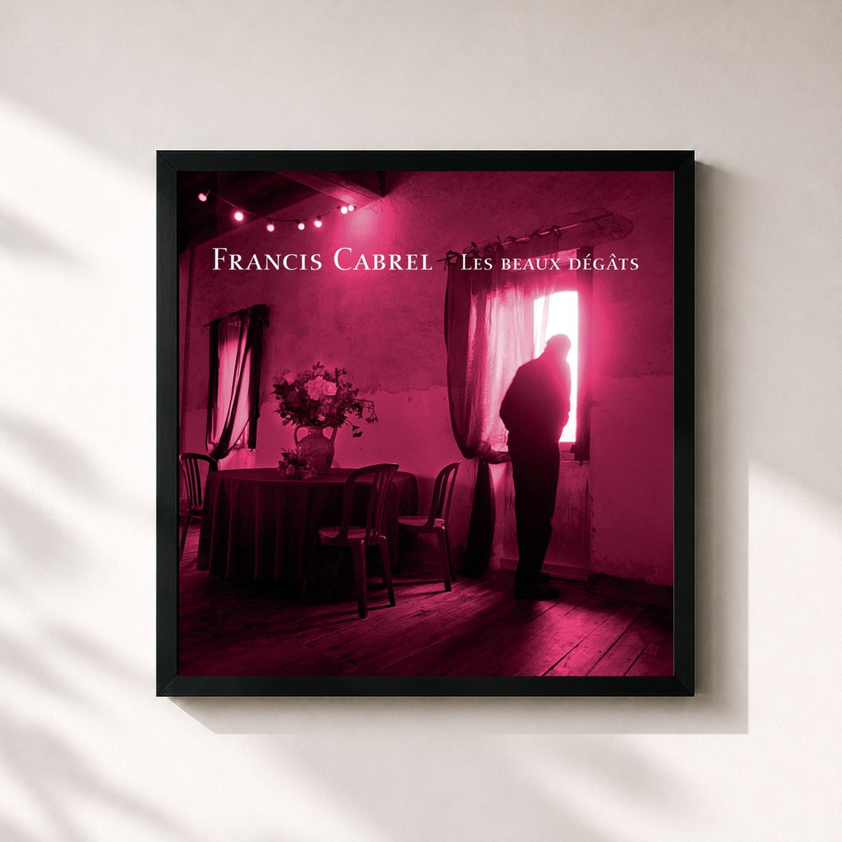 #noir Tableau carré de l'album Les beaux dégâts (Remastered) de Francis Cabrel, cadre noir 32x32 cm
