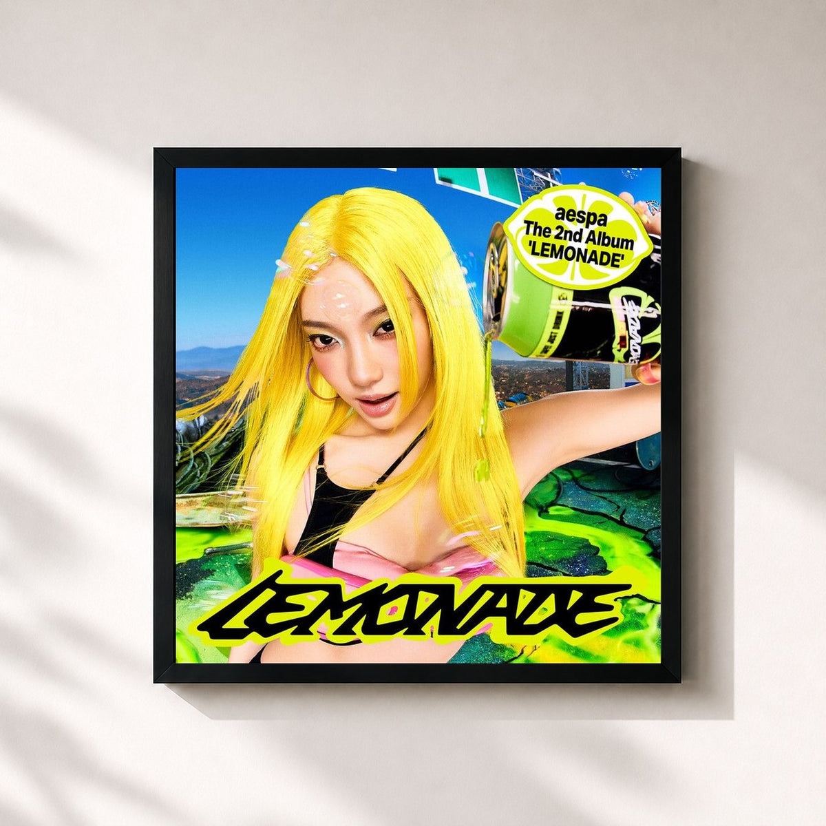 #noir Tableau carré de l'album LEMONADE - The 2nd Album (NINGNING Special Version) de aespa, cadre noir 32x32 cm