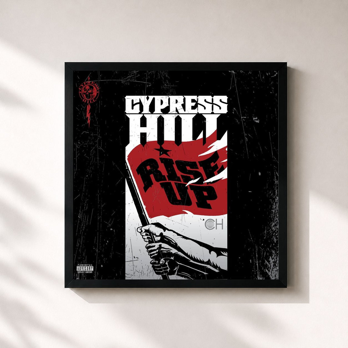 #noir Rise Up di Cypress Hill in stampa quadrata incorniciata, cornice nera 32x32 cm