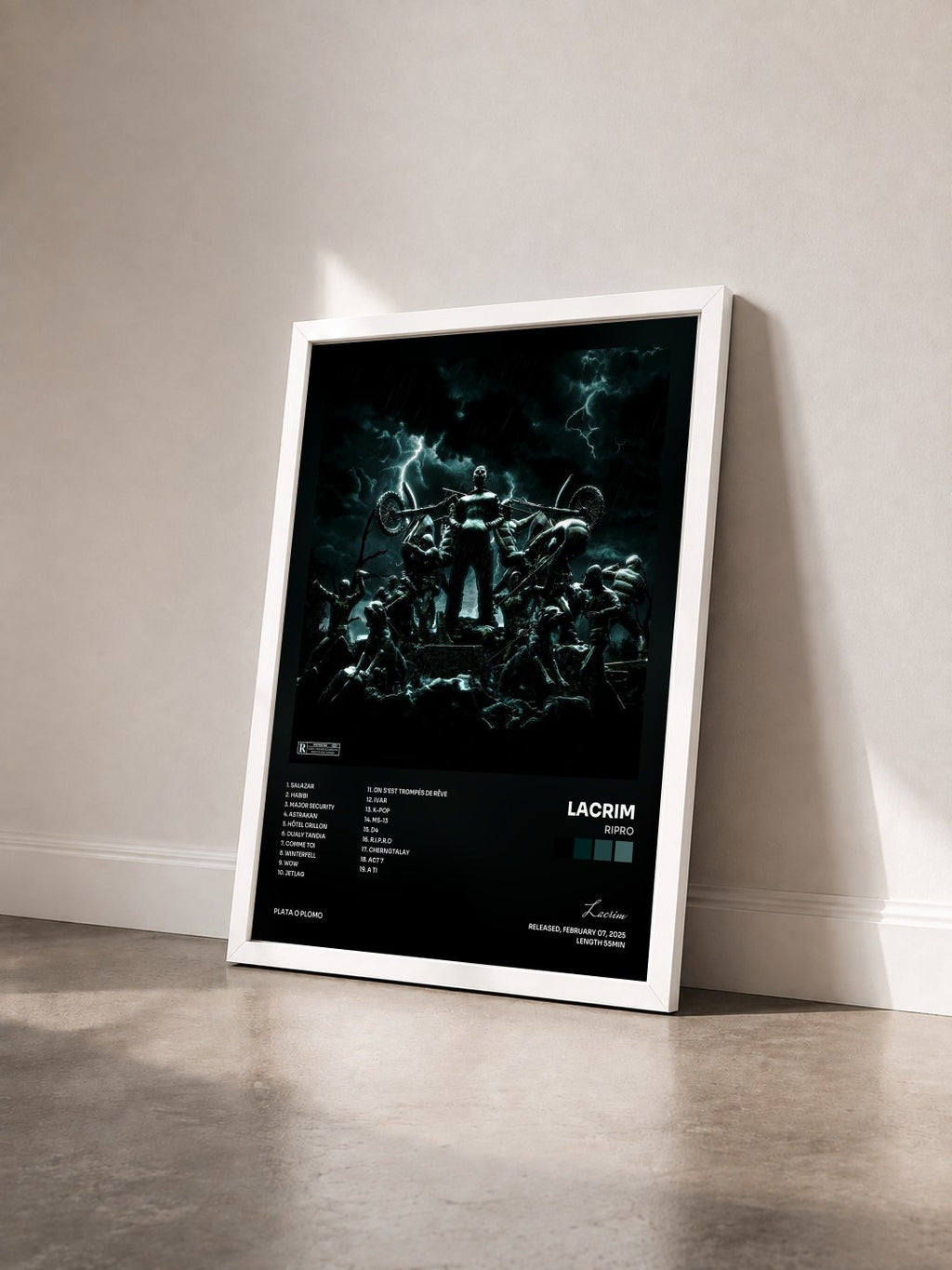 #blanc Tableau de l'album RIPRO de Lacrim vu de trois quarts, cadre blanc