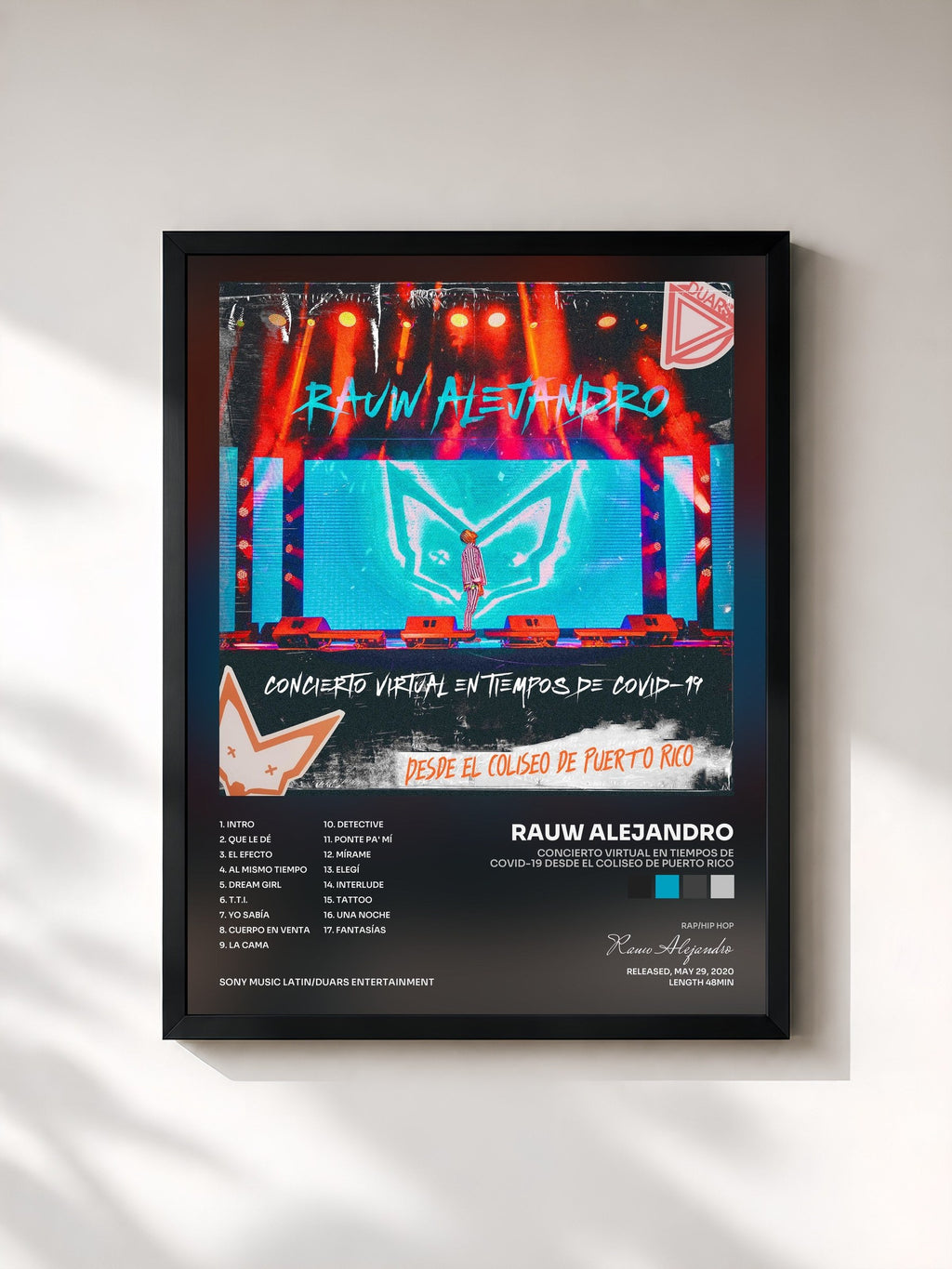 #noir Concierto Virtual en Tiempos de COVID-19 Desde el Coliseo de Puerto Rico de Rauw Alejandro en lámina enmarcada, marco negro, impresa y enmarcada en Francia