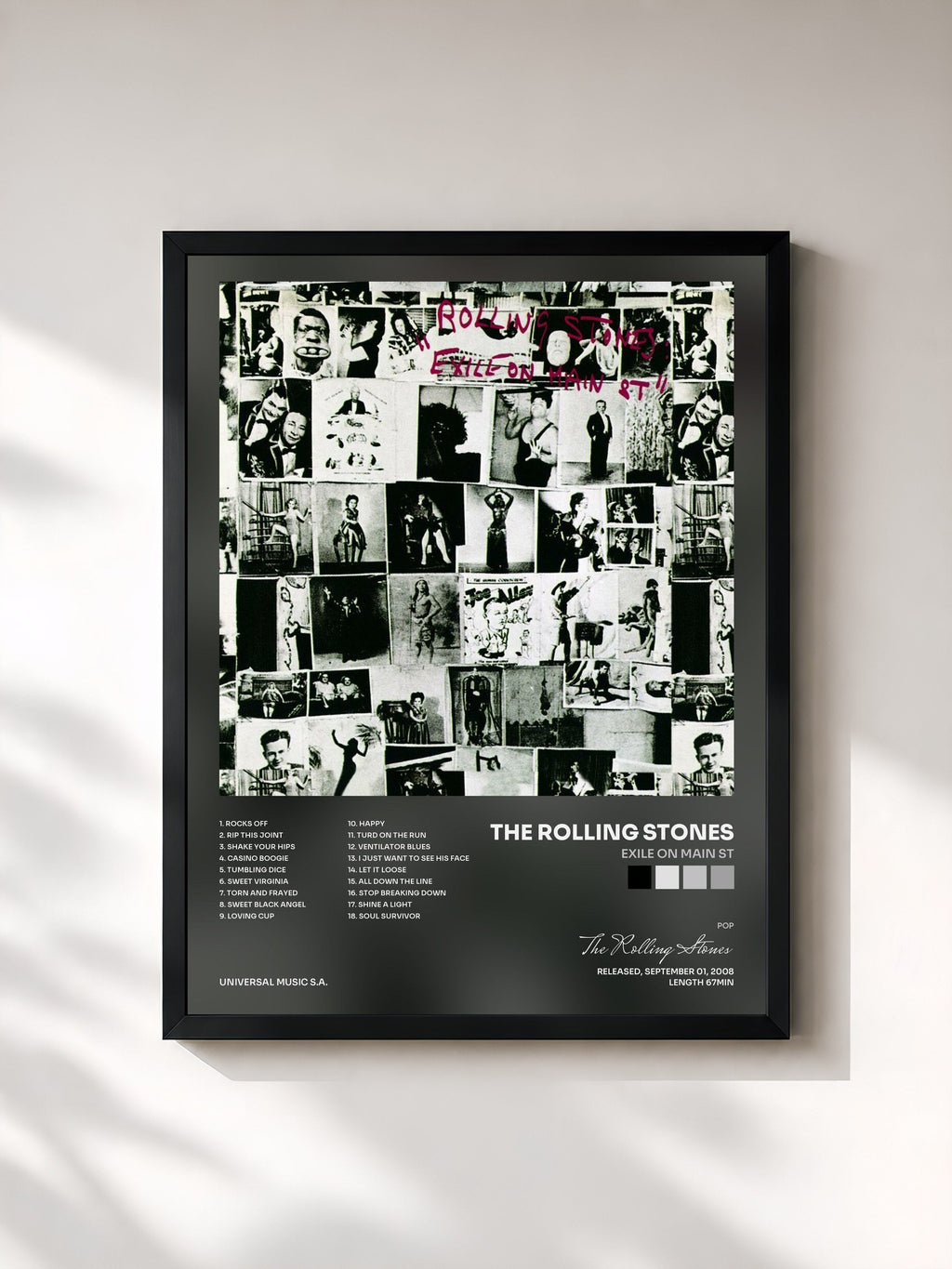 #noir Exile On Main St de The Rolling Stones en lámina enmarcada, marco negro, impresa y enmarcada en Francia
