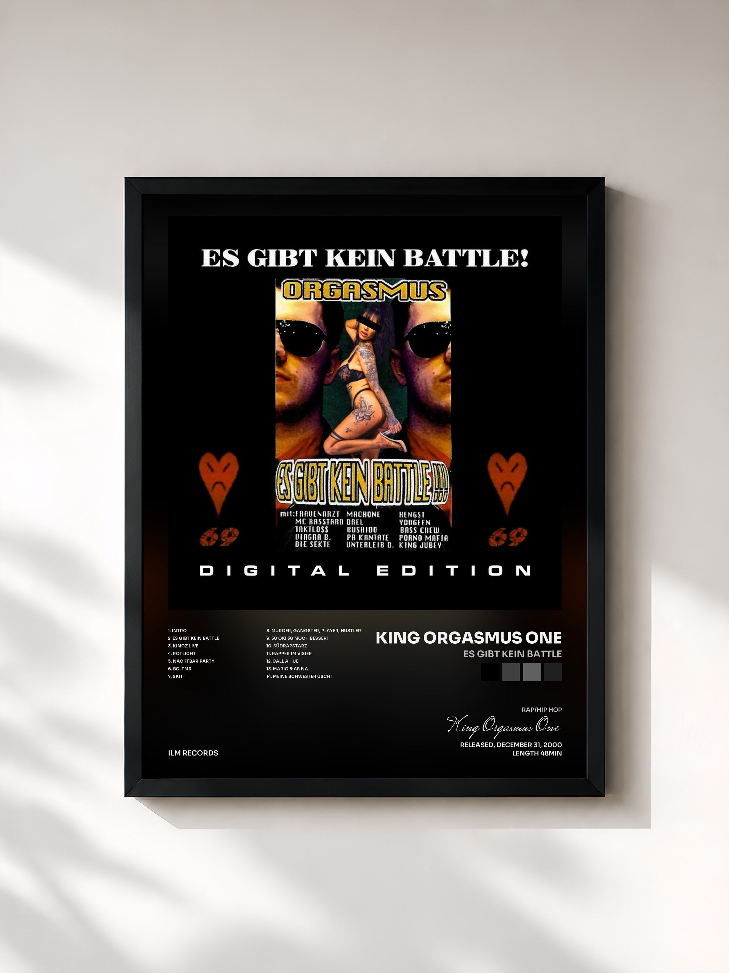 #noir Tableau de l'album Es gibt kein Battle de King Orgasmus One, cadre noir, imprimé et encadré en France