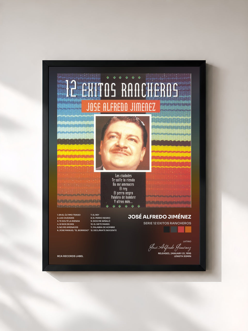 #noir Tableau de l'album Serie 12 Exitos Rancheros de José Alfredo Jiménez, cadre noir, imprimé et encadré en France