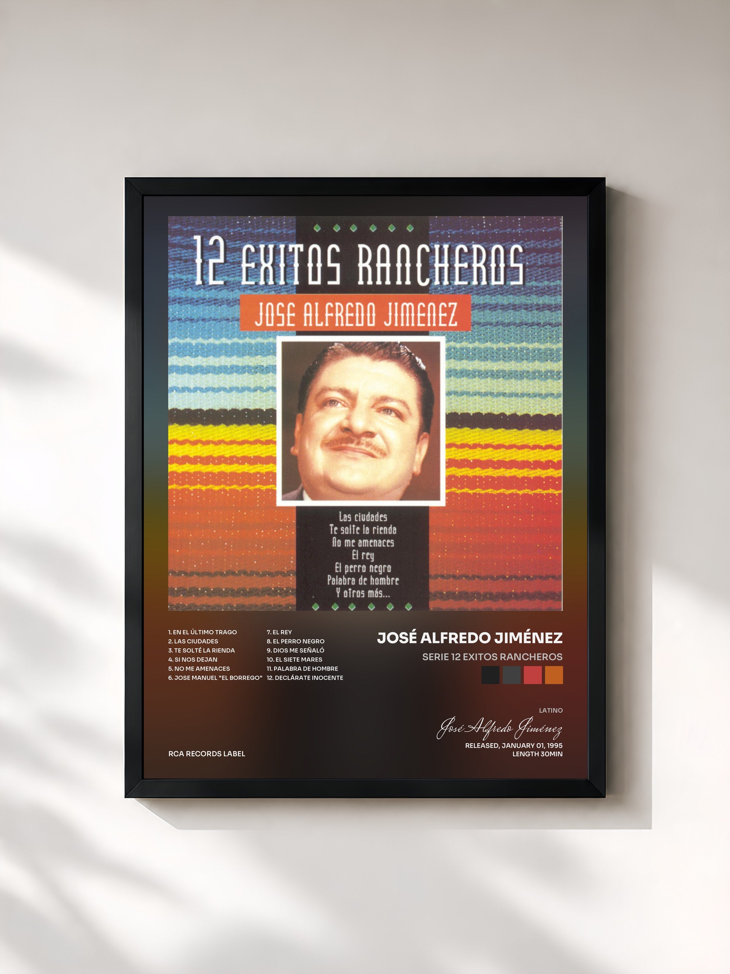 #noir Tableau de l'album Serie 12 Exitos Rancheros de José Alfredo Jiménez, cadre noir, imprimé et encadré en France