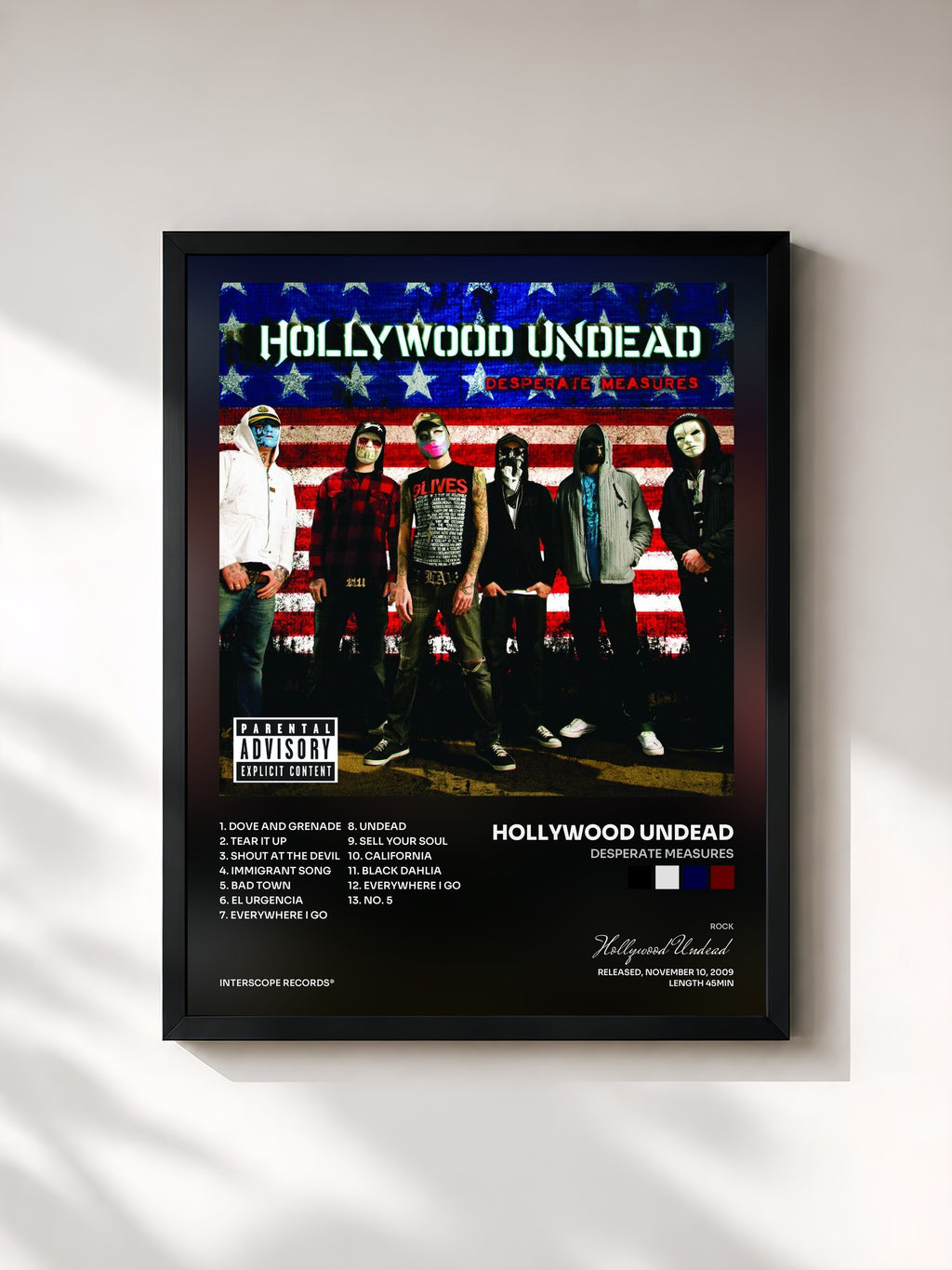 #noir Tableau de l'album Desperate Measures de Hollywood Undead, cadre noir, imprimé et encadré en France