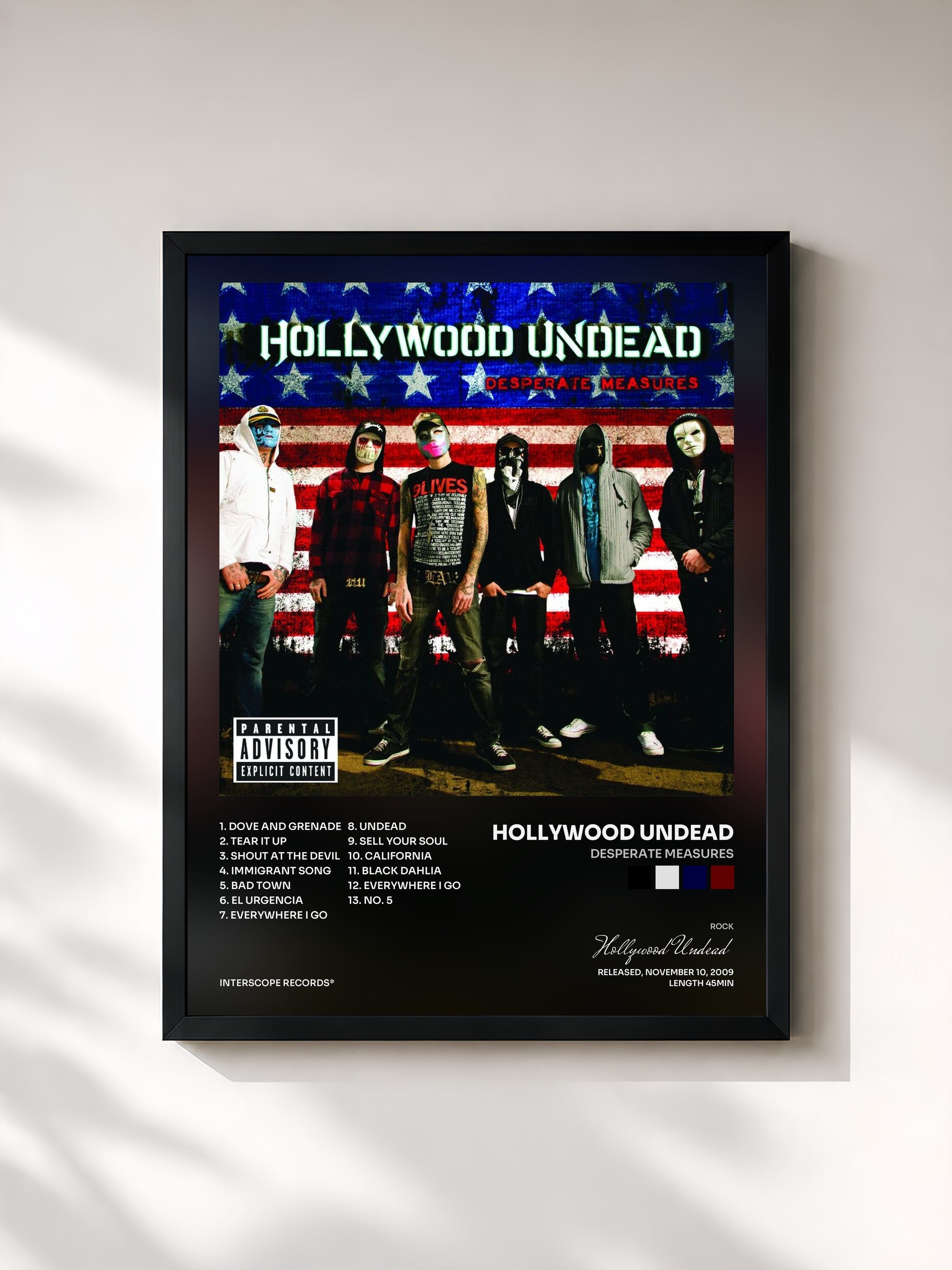 #noir Tableau de l'album Desperate Measures de Hollywood Undead, cadre noir, imprimé et encadré en France