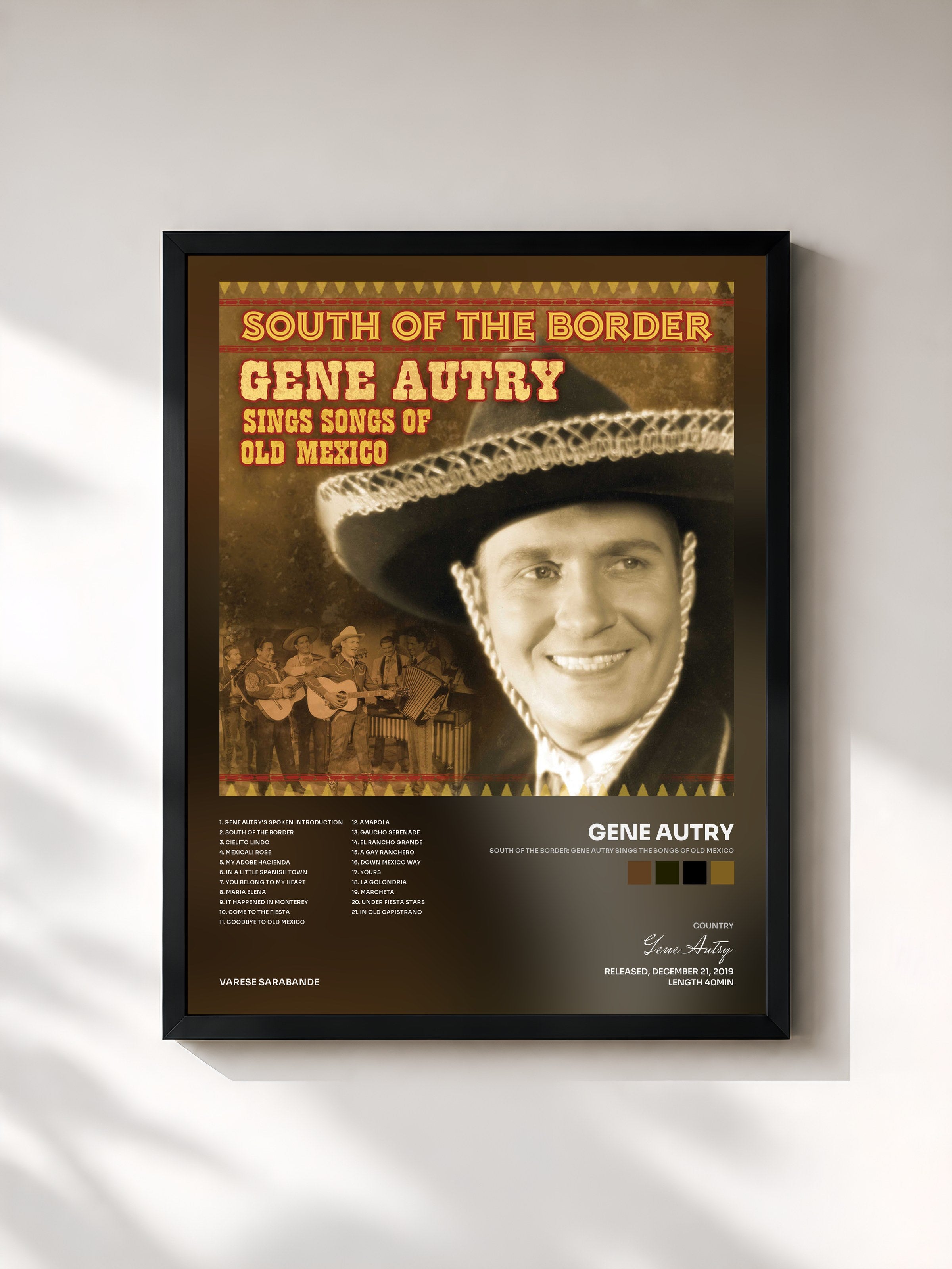 #noir Tableau de l'album South Of The Border: Gene Autry Sings The Songs Of Old Mexico de Gene Autry, cadre noir, imprimé et encadré en France