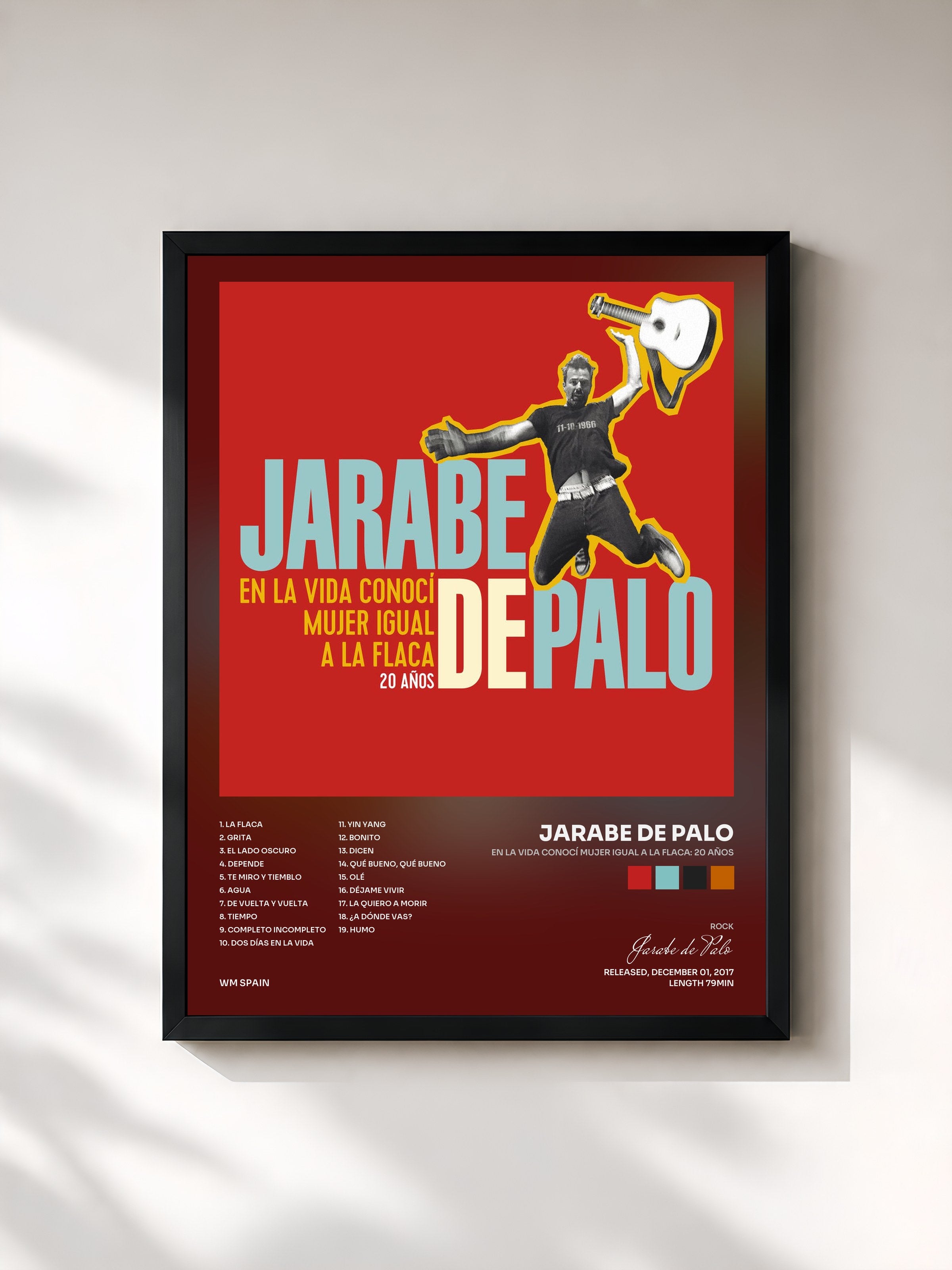 #noir Tableau de l'album En la vida conocí mujer igual a la Flaca: 20 años de Jarabe de Palo, cadre noir, imprimé et encadré en France