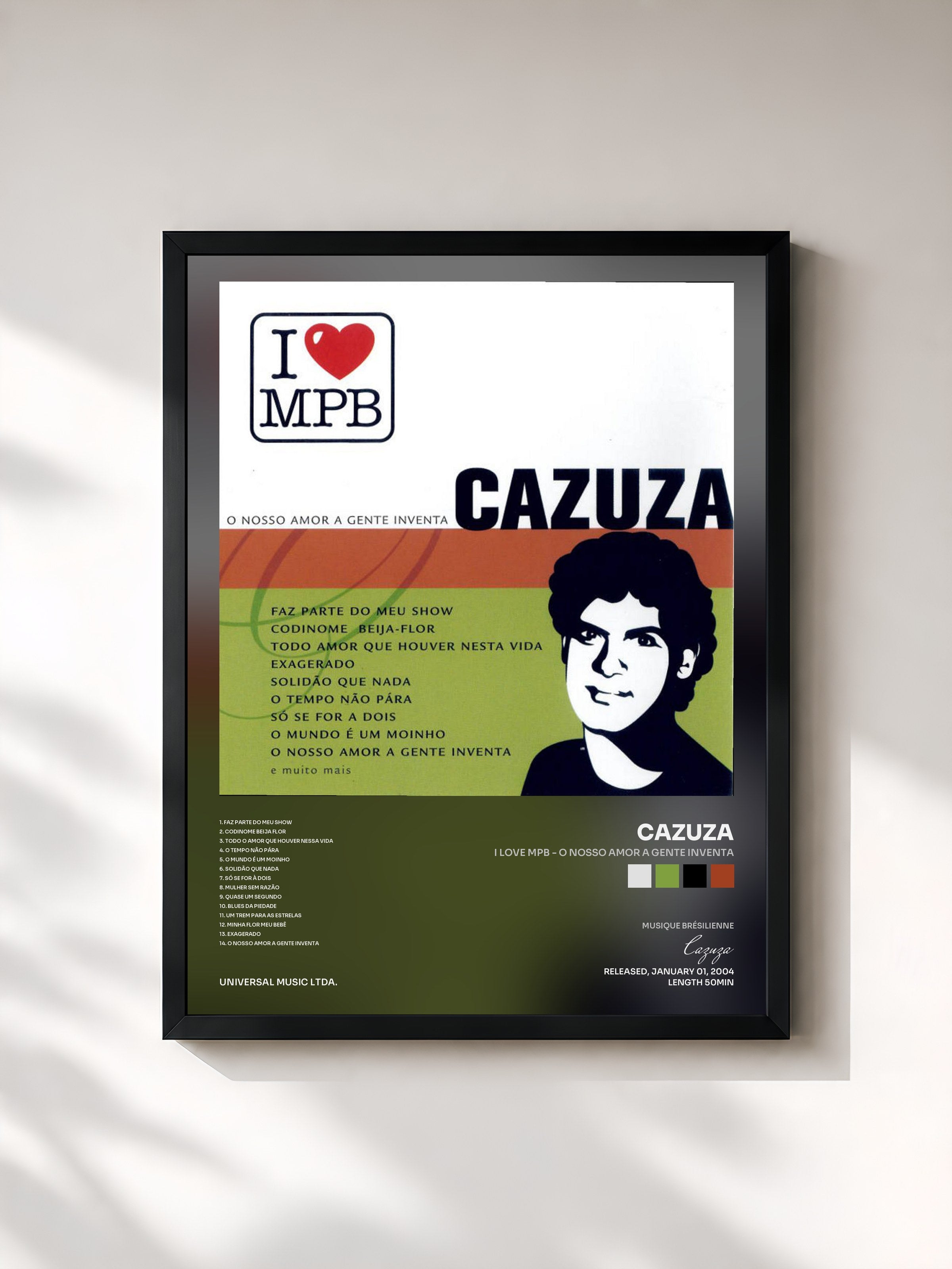 #noir Tableau de l'album I Love MPB - O Nosso Amor A Gente Inventa de Cazuza, cadre noir, imprimé et encadré en France