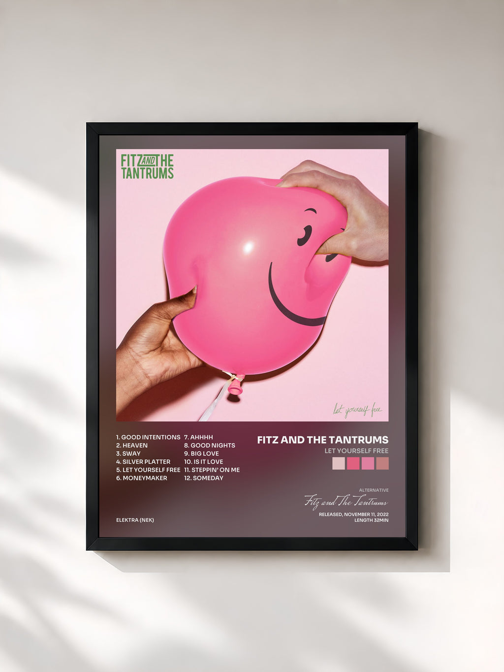 #noir Tableau de l'album Let Yourself Free de Fitz and The Tantrums, cadre noir, imprimé et encadré en France