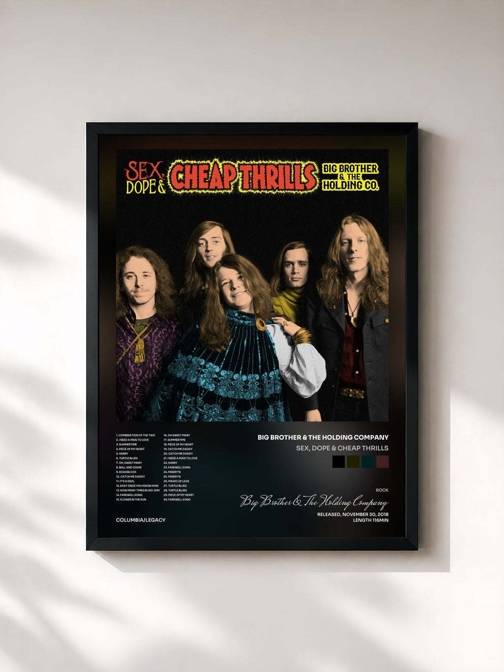#noir Sex, Dope & Cheap Thrills by Big Brother & The Holding Company as a framed art print, black frame, printed and framed in France