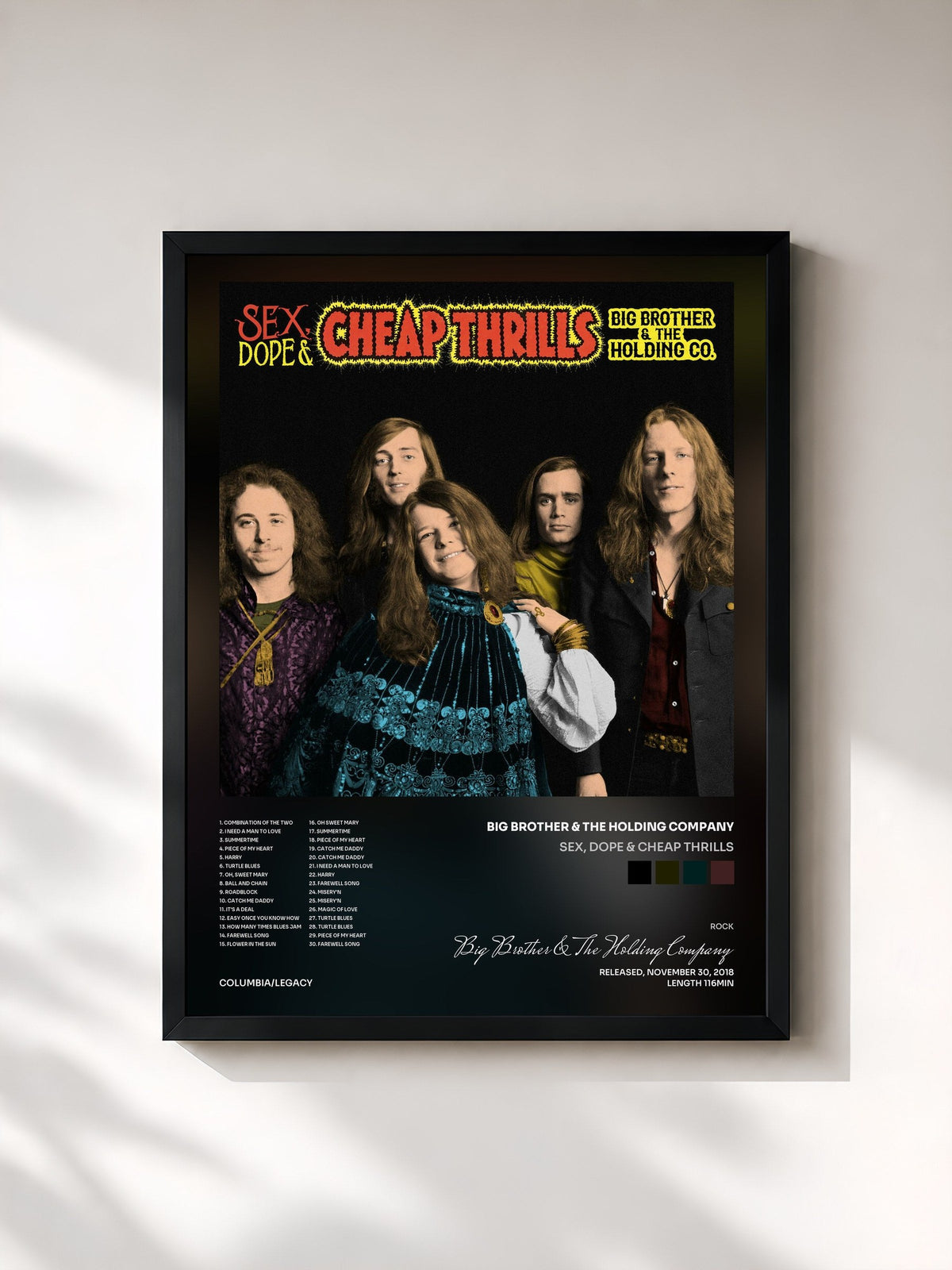 #noir Sex, Dope & Cheap Thrills von Big Brother & The Holding Company als gerahmter Kunstdruck, schwarzer Rahmen, gedruckt und gerahmt in Frankreich