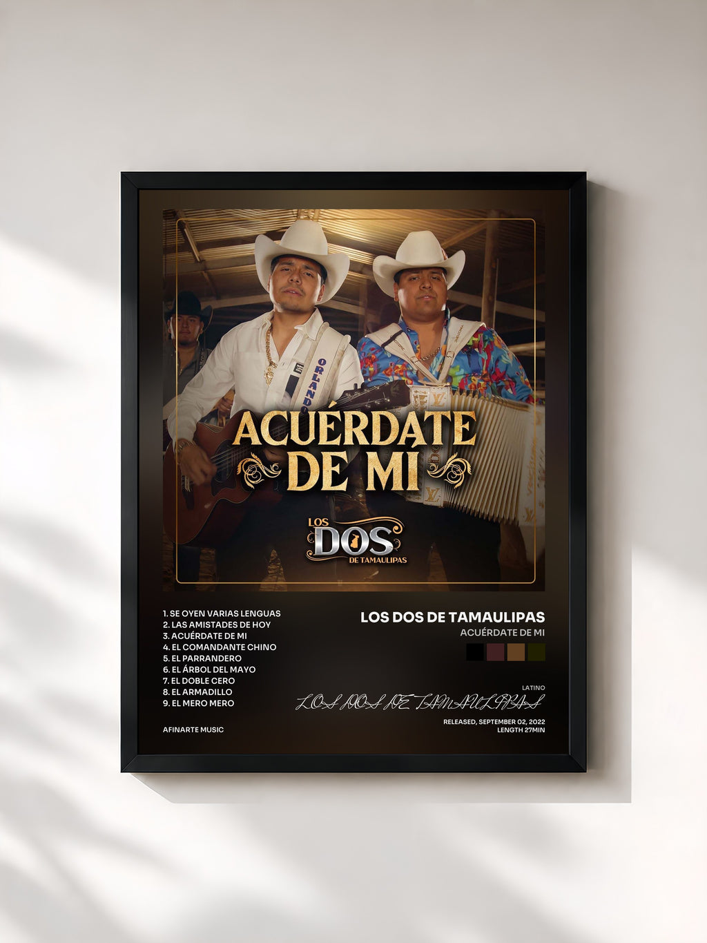 #noir Tableau de l'album Acuérdate de Mi de LOS DOS DE TAMAULIPAS, cadre noir, imprimé et encadré en France