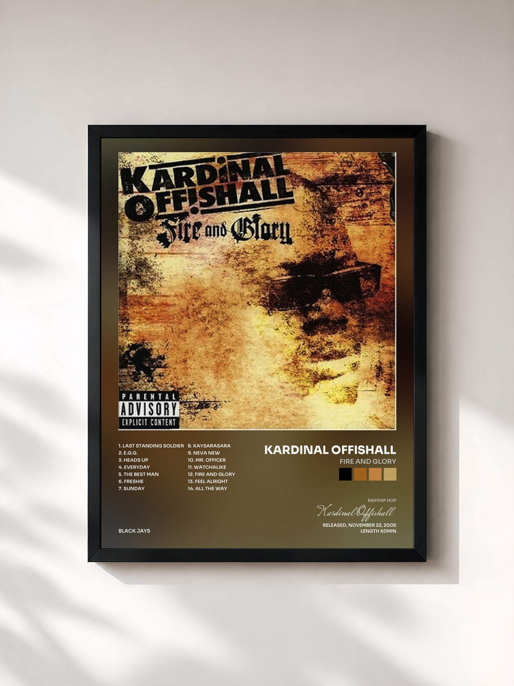 #noir Tableau de l'album Fire And Glory de Kardinal Offishall, cadre noir, imprimé et encadré en France