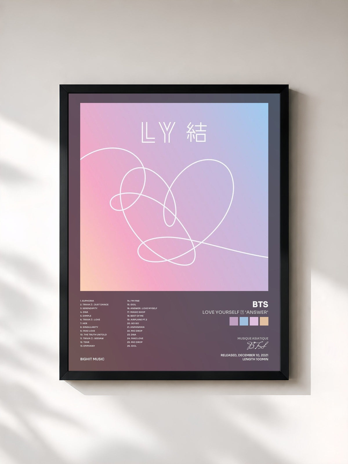 #noir Tableau de l'album Love Yourself 結 'Answer' de BTS, cadre noir, imprimé et encadré en France