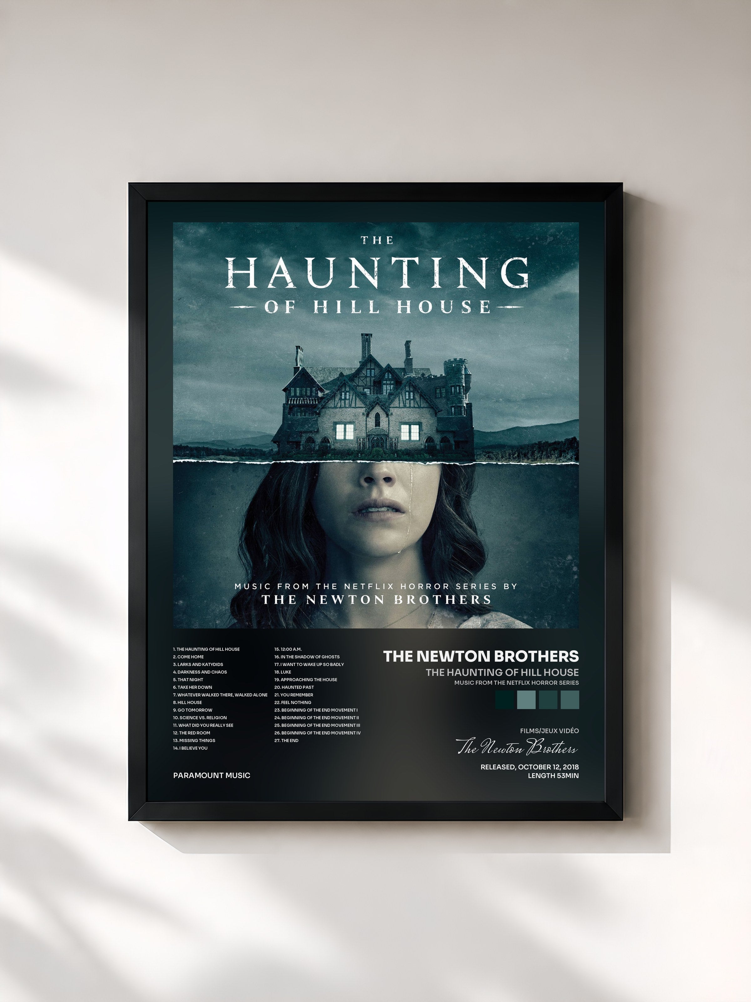 #noir Tableau de l'album The Haunting of Hill House (Music from the Netflix Horror Series) de The Newton Brothers, cadre noir, imprimé et encadré en France