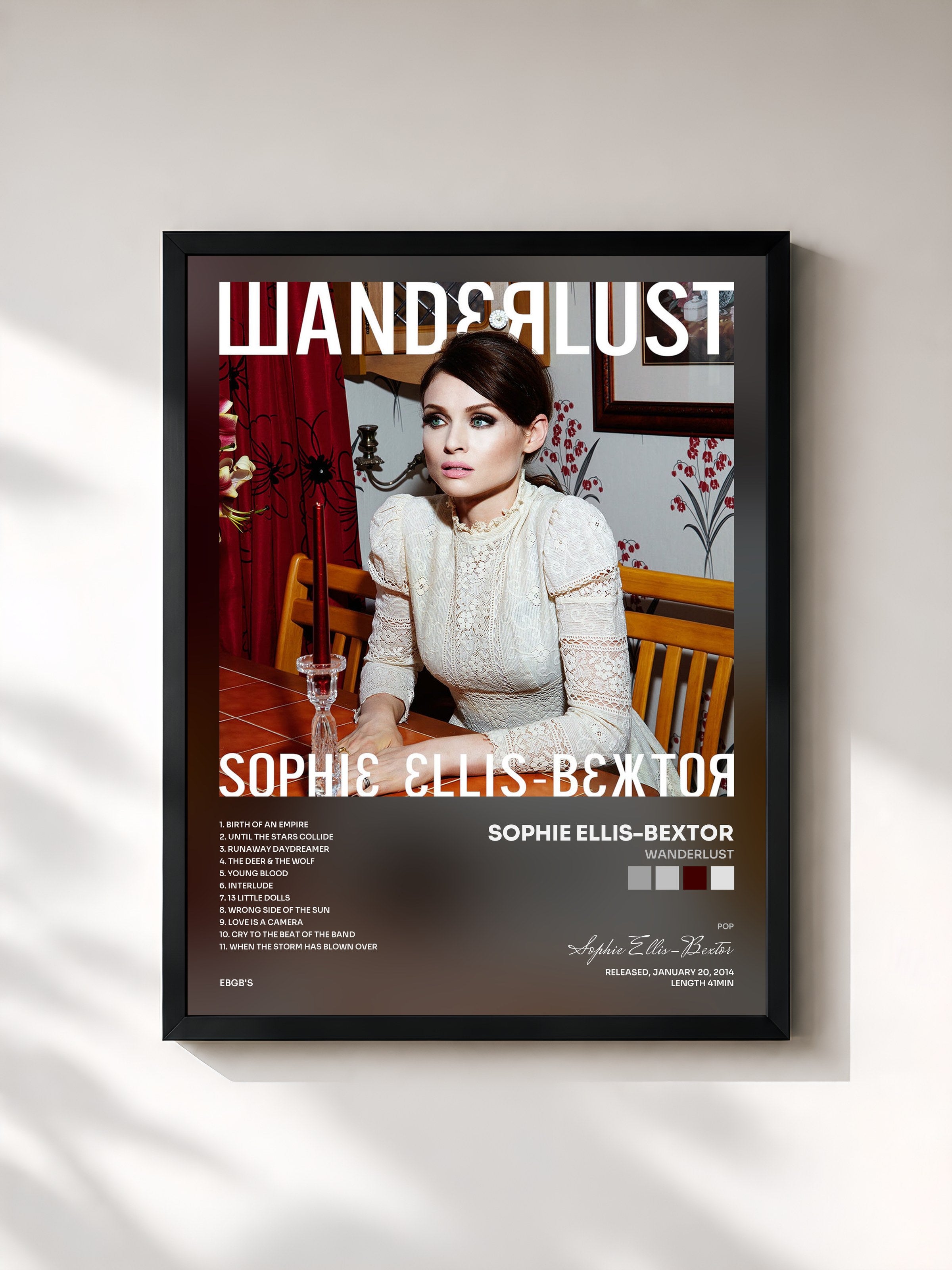 #noir Tableau de l'album Wanderlust de Sophie Ellis-Bextor, cadre noir, imprimé et encadré en France