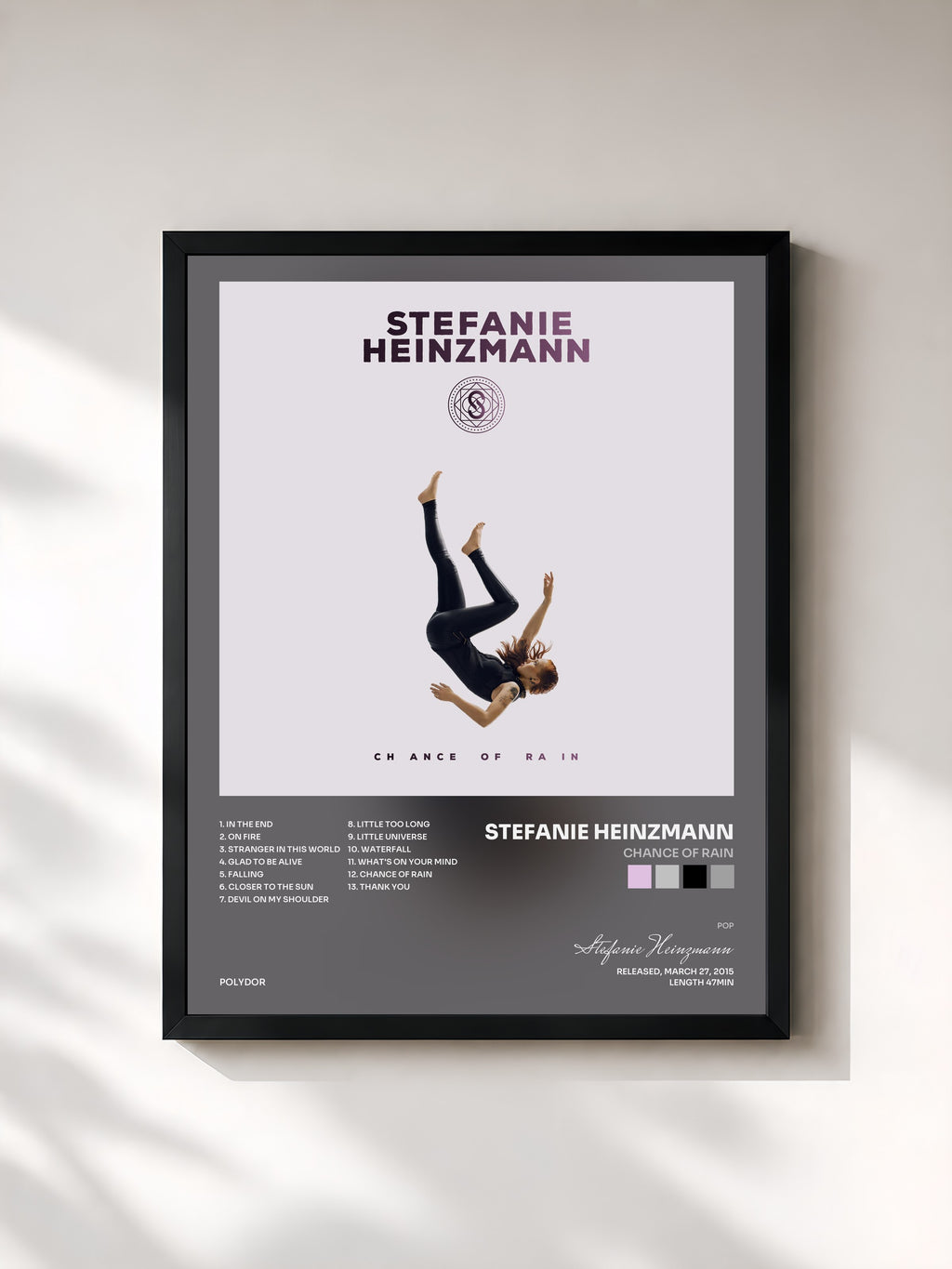 #noir Tableau de l'album Chance Of Rain de Stefanie Heinzmann, cadre noir, imprimé et encadré en France