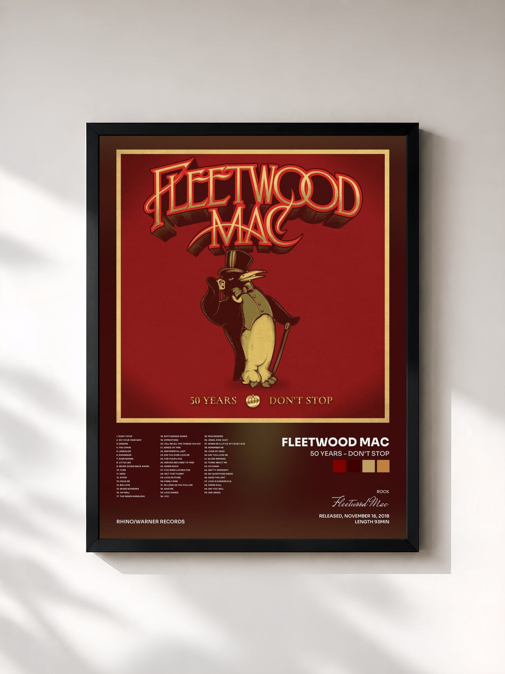 #noir 50 Years - Don't Stop di Fleetwood Mac in stampa incorniciata, cornice nera, stampata e incorniciata in Francia