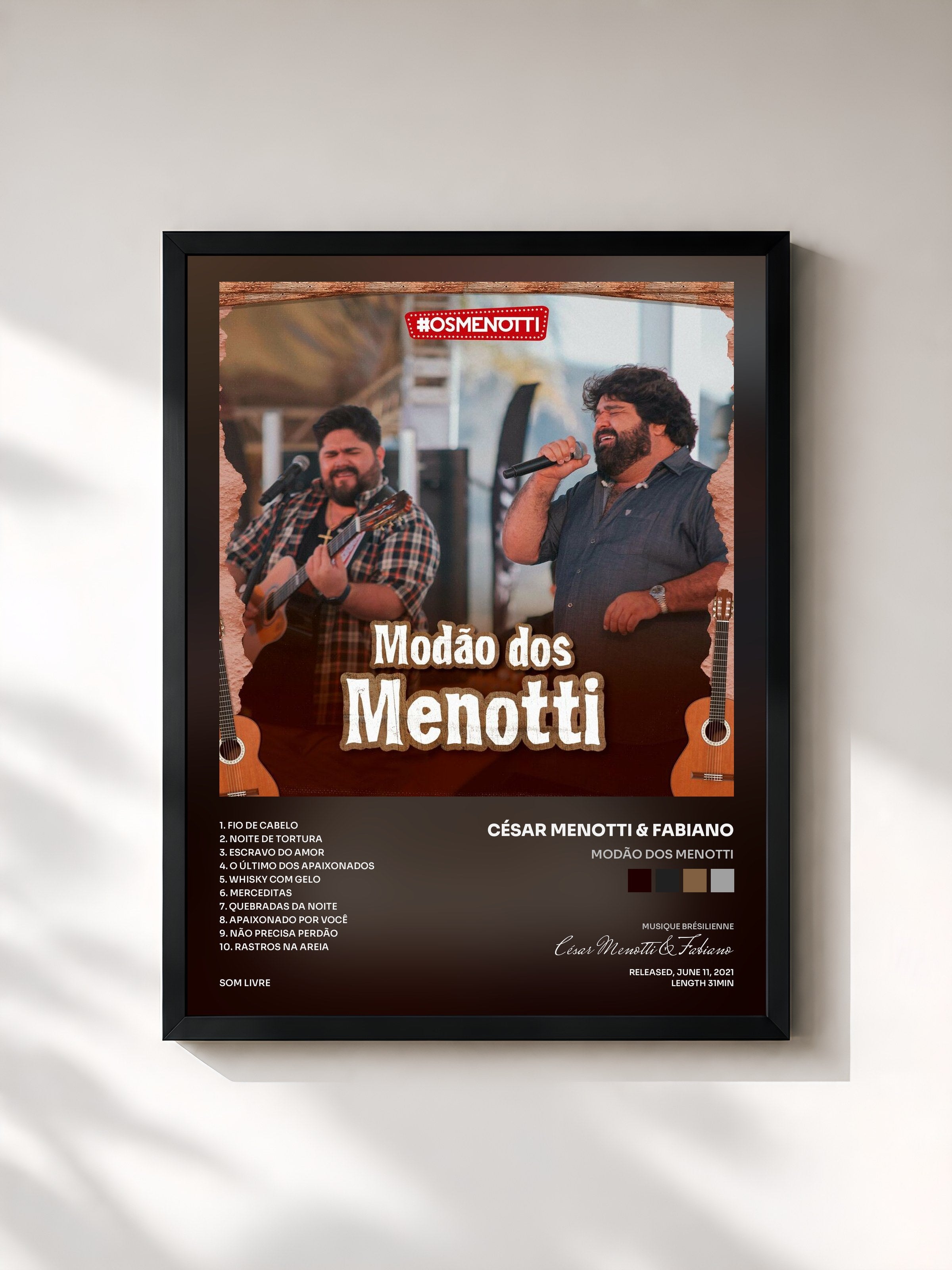 #noir Tableau de l'album Modão Dos Menotti de César Menotti & Fabiano, cadre noir, imprimé et encadré en France
