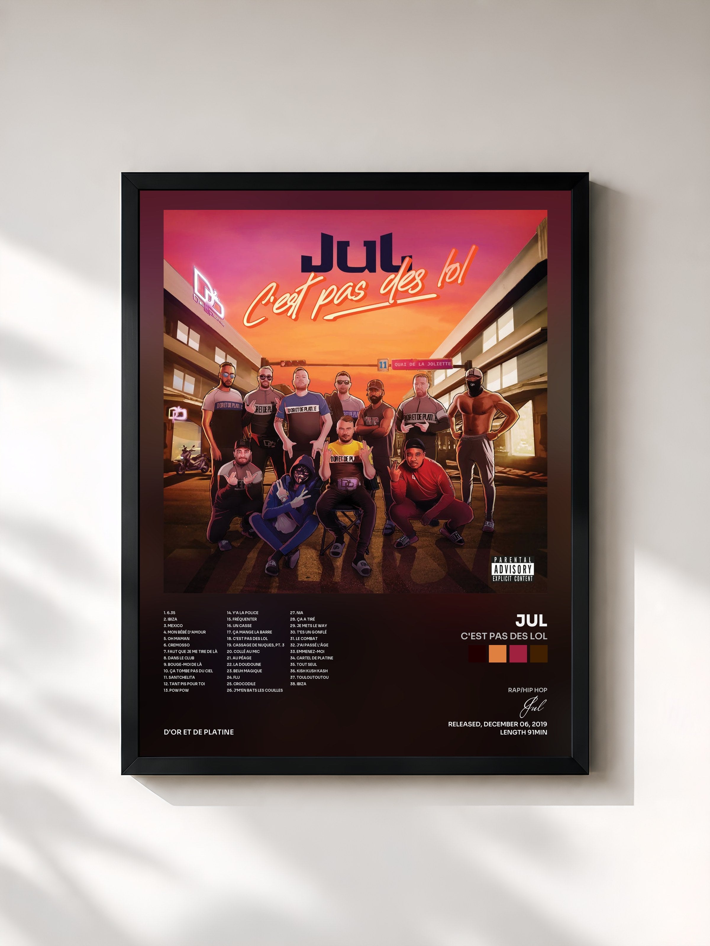 #noir Tableau de l'album C'est pas des LOL de Jul, cadre noir, imprimé et encadré en France