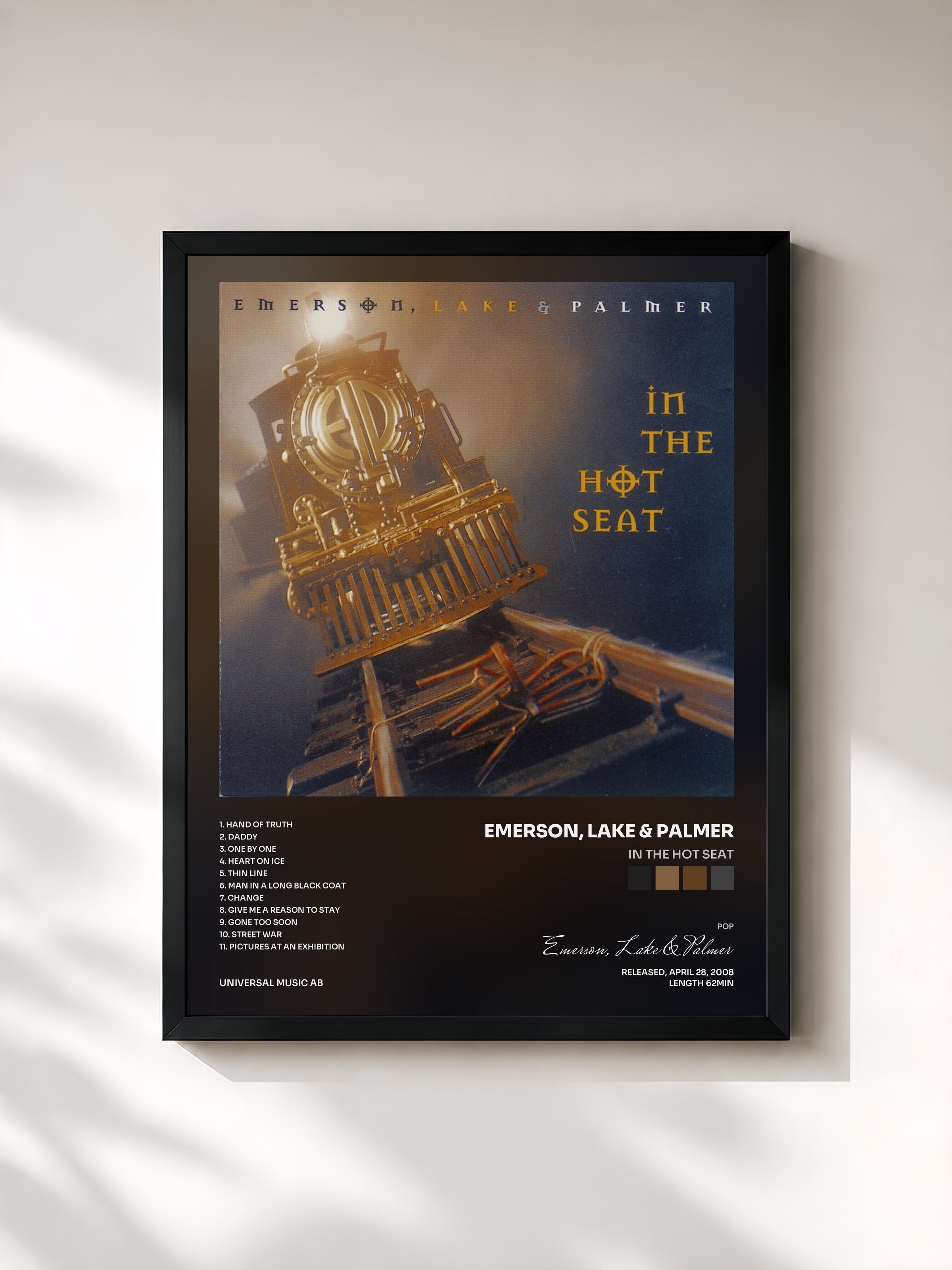 #noir Tableau de l'album In The Hot Seat de Emerson, Lake & Palmer, cadre noir, imprimé et encadré en France