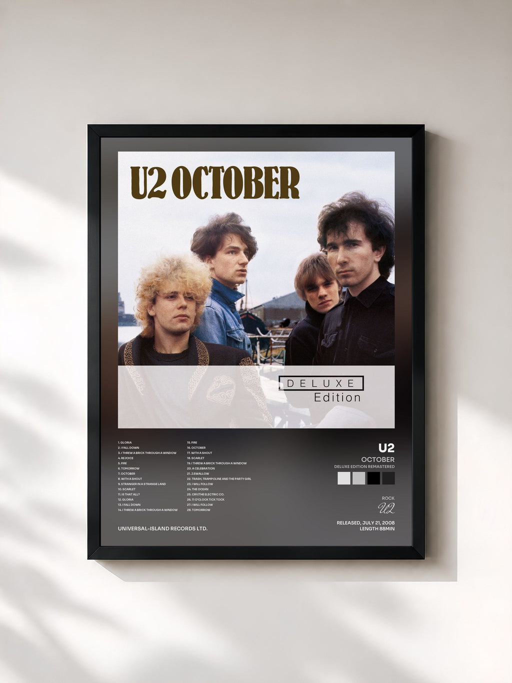 #noir Tableau de l'album October (Deluxe Edition Remastered) de U2, cadre noir, imprimé et encadré en France