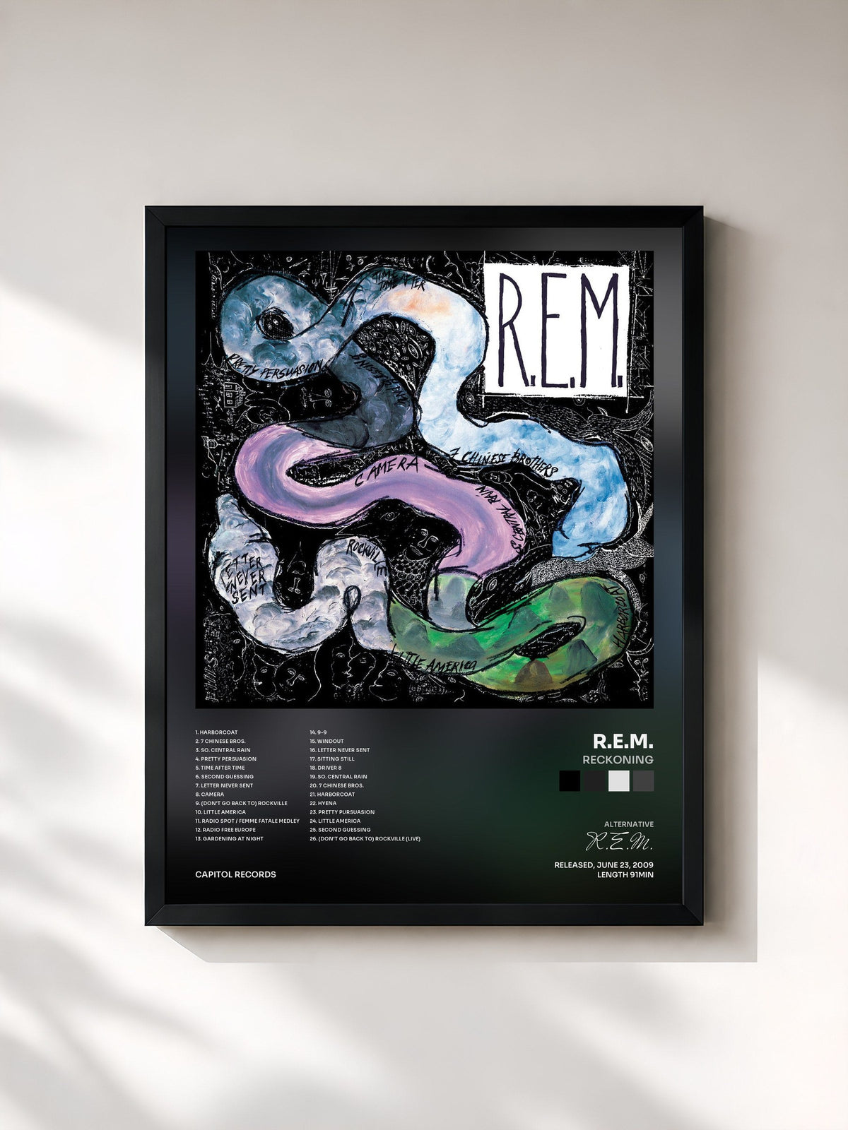 #noir Tableau de l'album Reckoning de R.E.M., cadre noir, imprimé et encadré en France