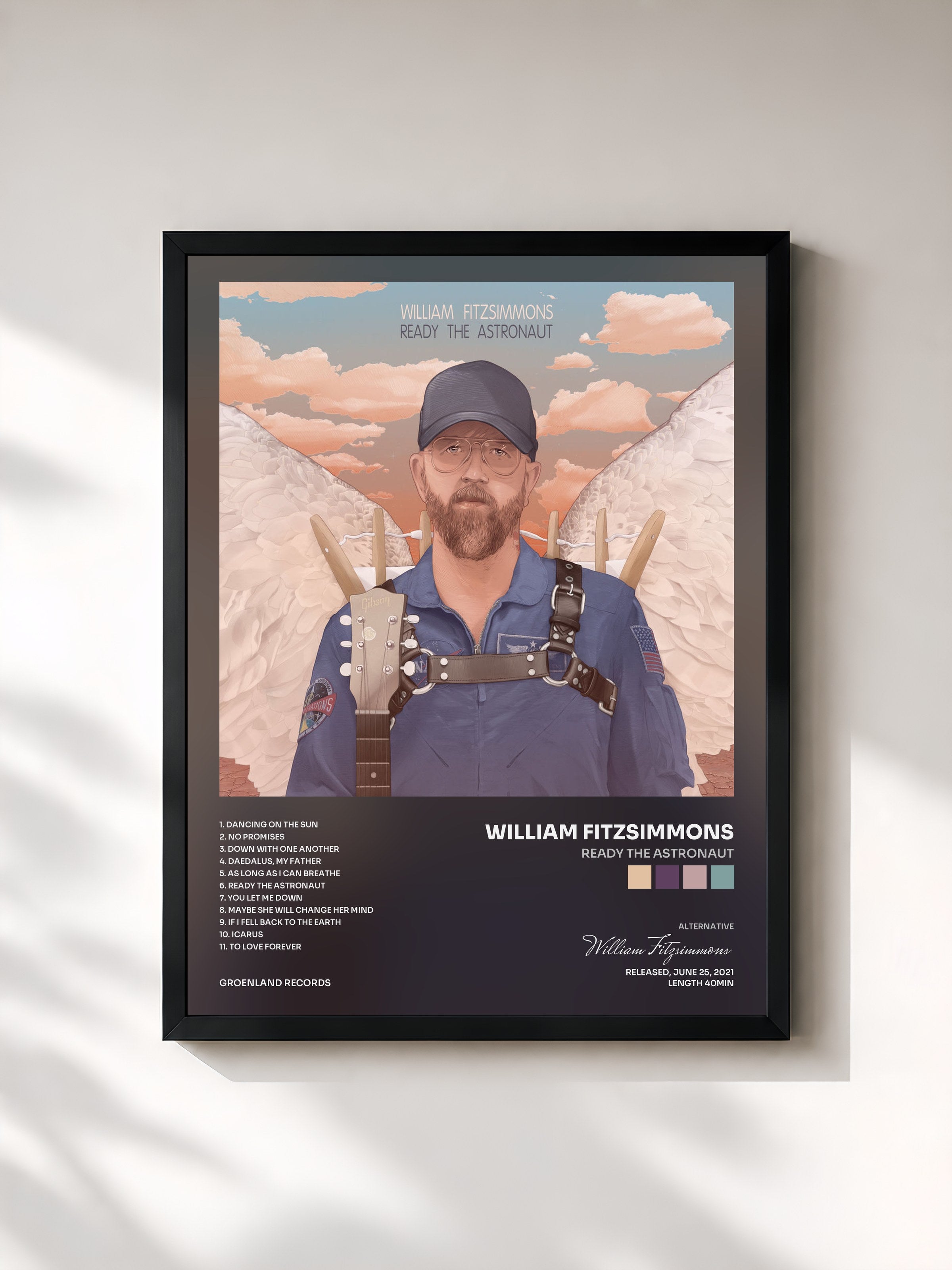#noir Tableau de l'album Ready The Astronaut de William Fitzsimmons, cadre noir, imprimé et encadré en France