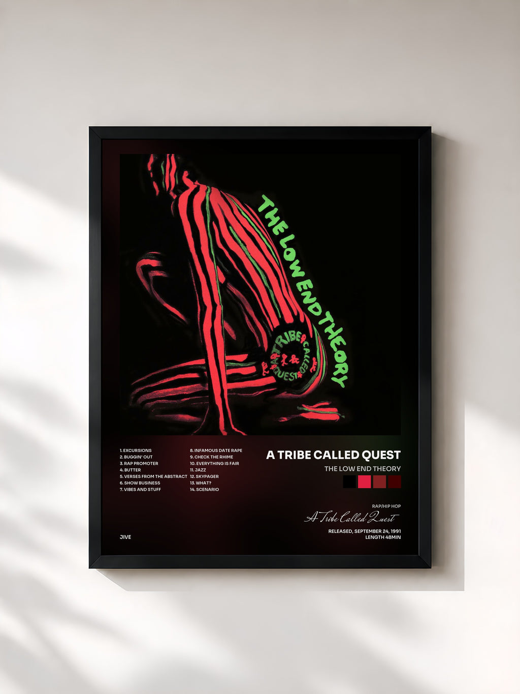 #noir Tableau de l'album The Low End Theory de A Tribe Called Quest, cadre noir, imprimé et encadré en France