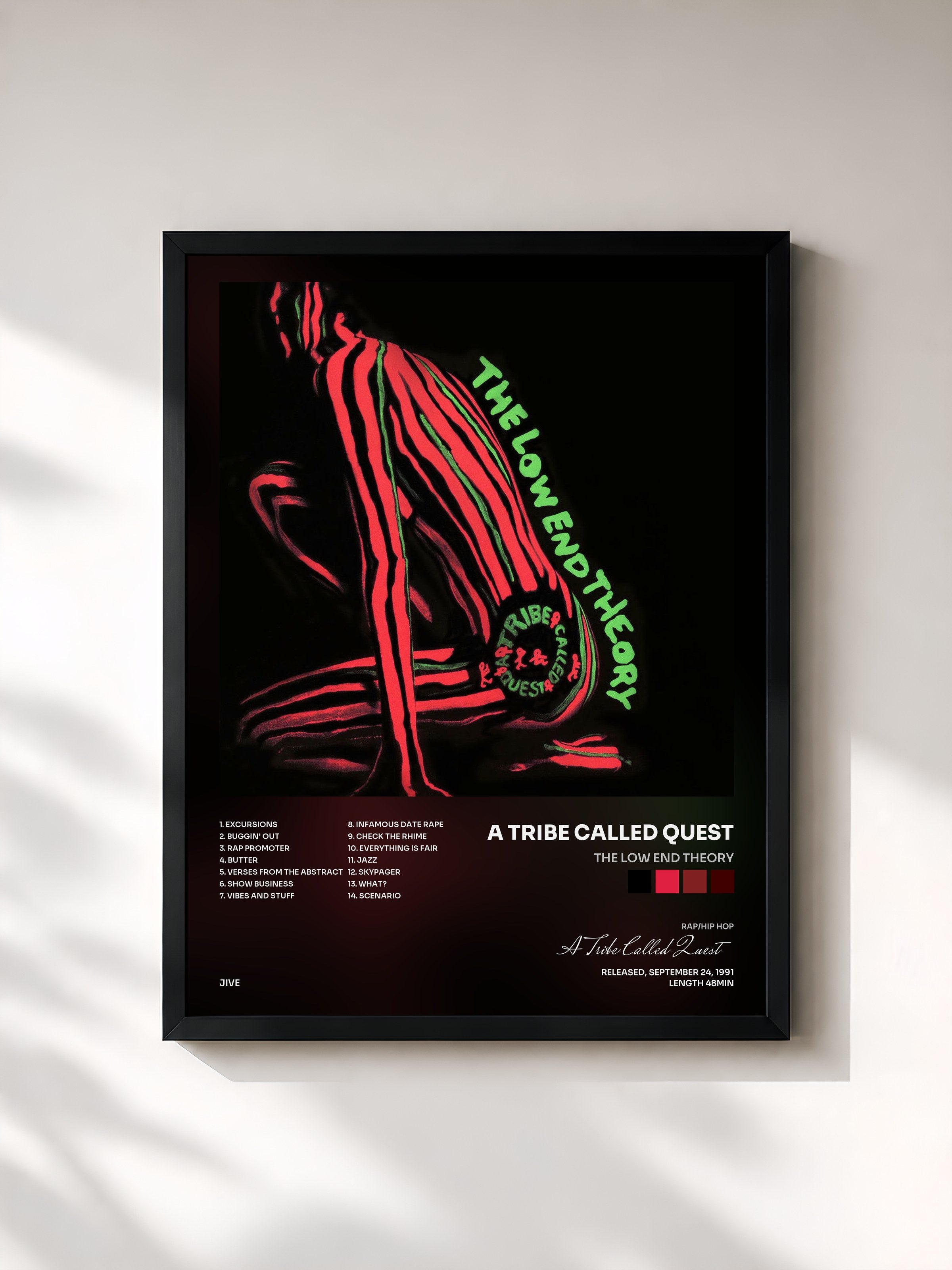 #noir Tableau de l'album The Low End Theory de A Tribe Called Quest, cadre noir, imprimé et encadré en France