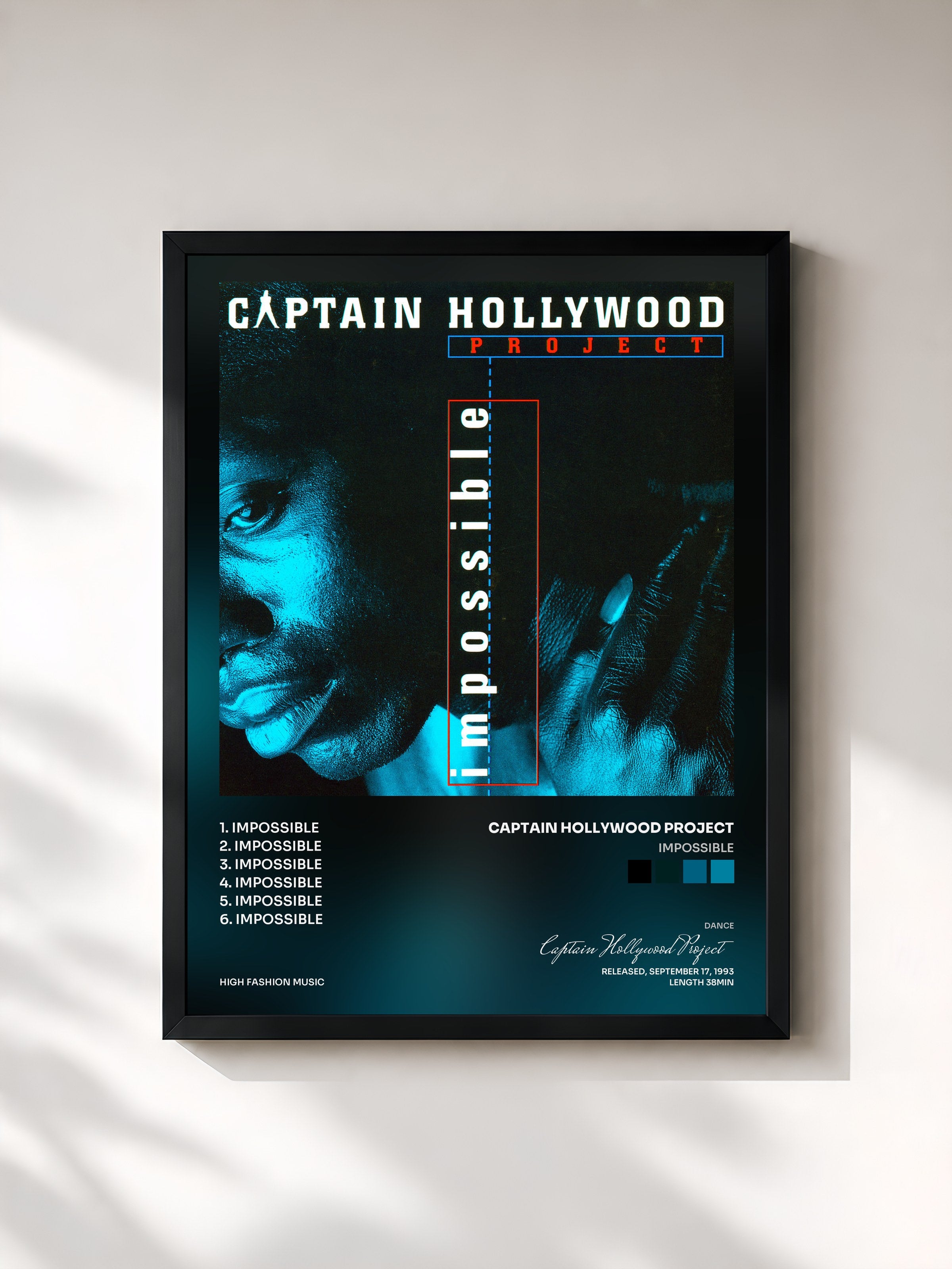 #noir Tableau de l'album Impossible de Captain Hollywood Project, cadre noir, imprimé et encadré en France