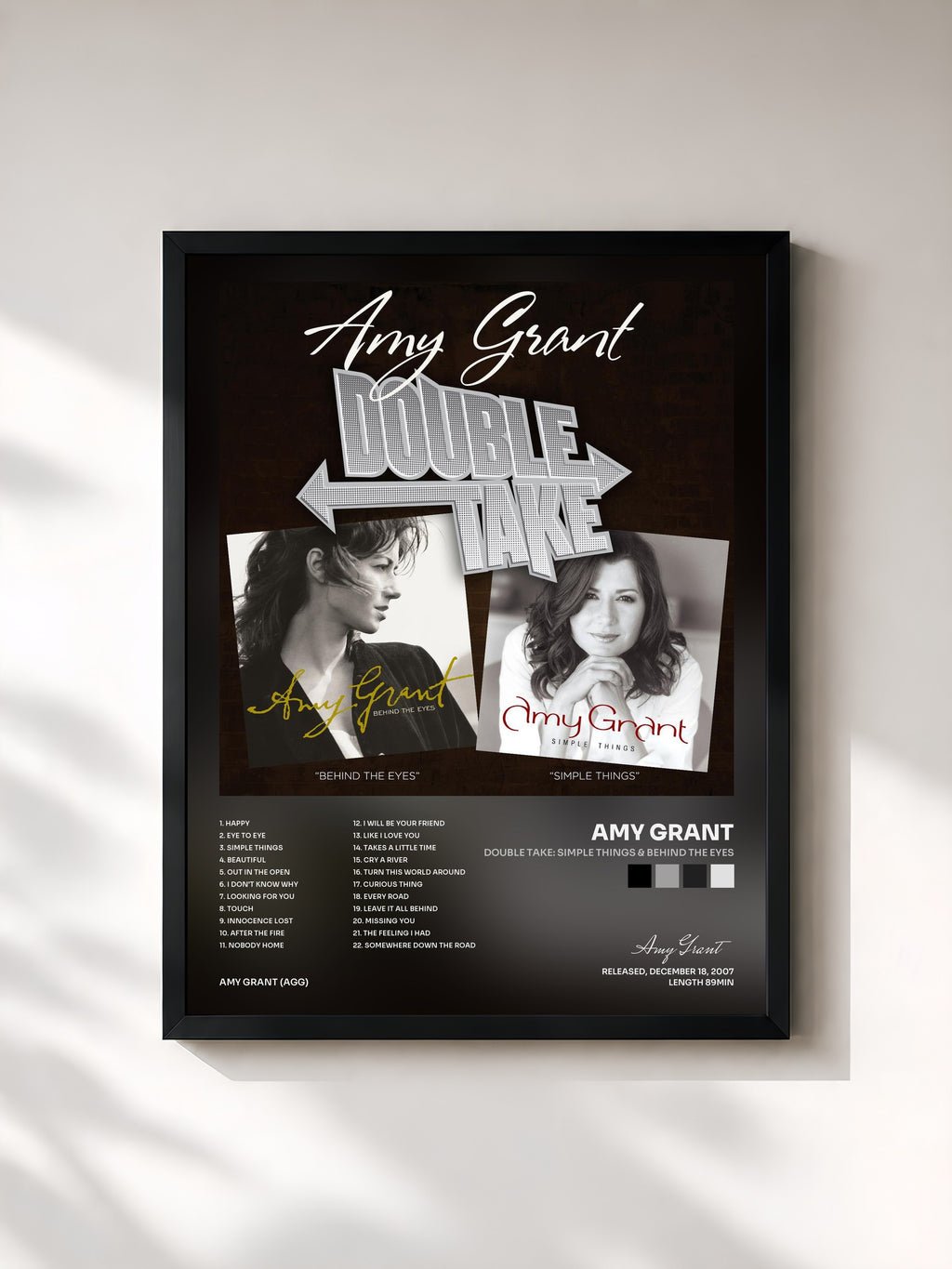 #noir Tableau de l'album Double Take: Simple Things & Behind The Eyes de Amy Grant, cadre noir, imprimé et encadré en France