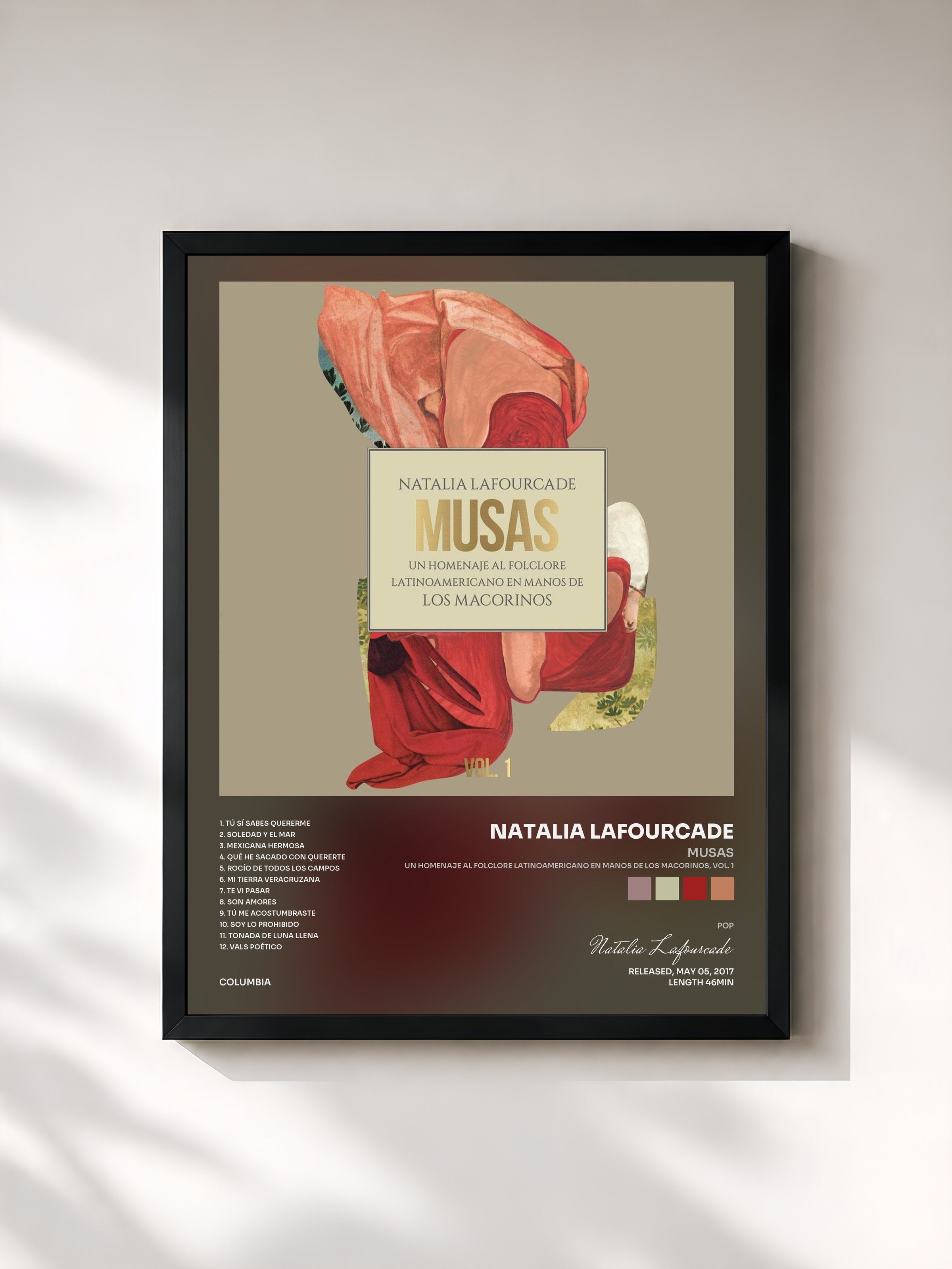 #noir Tableau de l'album Musas (Un Homenaje al Folclore Latinoamericano en Manos de Los Macorinos, Vol. 1) de Natalia Lafourcade, cadre noir, imprimé et encadré en France